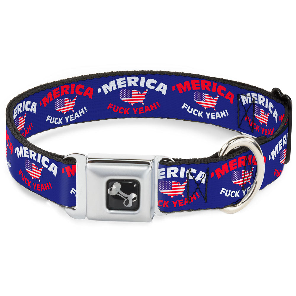 Dog Bone Seatbelt Buckle Collar - 'MERICA FUCK YEAH!/USA Silhouette Blue/White/Red/US Flag Seatbelt Buckle Collars Buckle-Down
