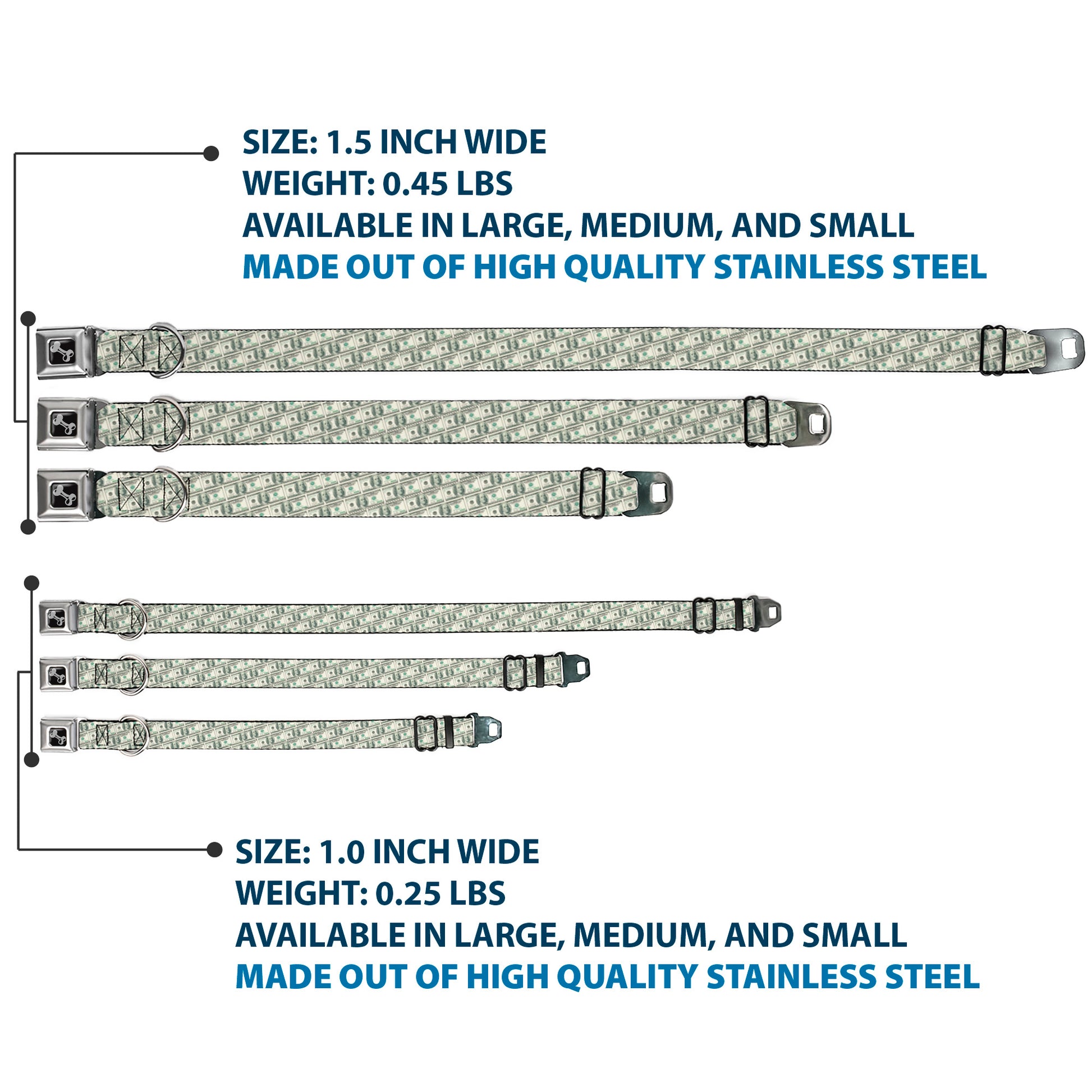 Dog Bone Seatbelt Buckle Collar - 100 Dollar Bill Old Series 2006 Repeat Seatbelt Buckle Collars Buckle-Down