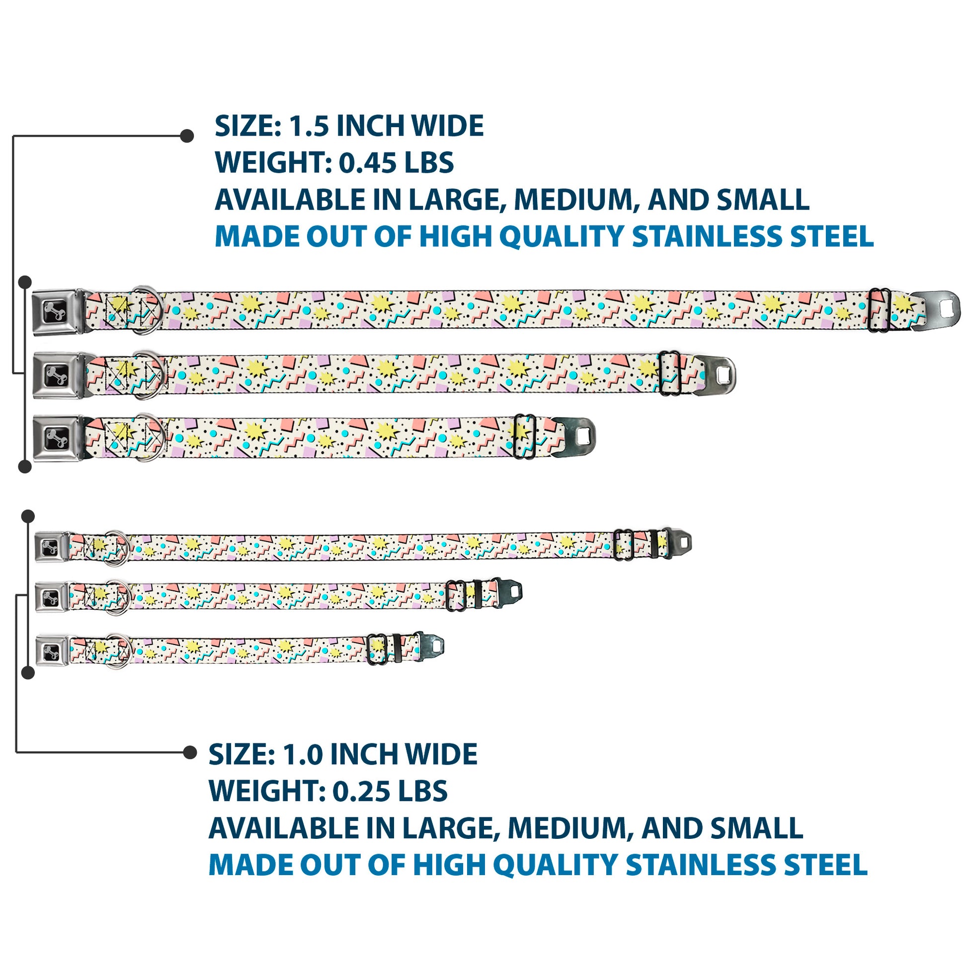 Dog Bone Black/Silver Seatbelt Buckle Collar - 90s Nineties Grid Pattern Gray/Multi Pastel Seatbelt Buckle Collars Buckle-Down