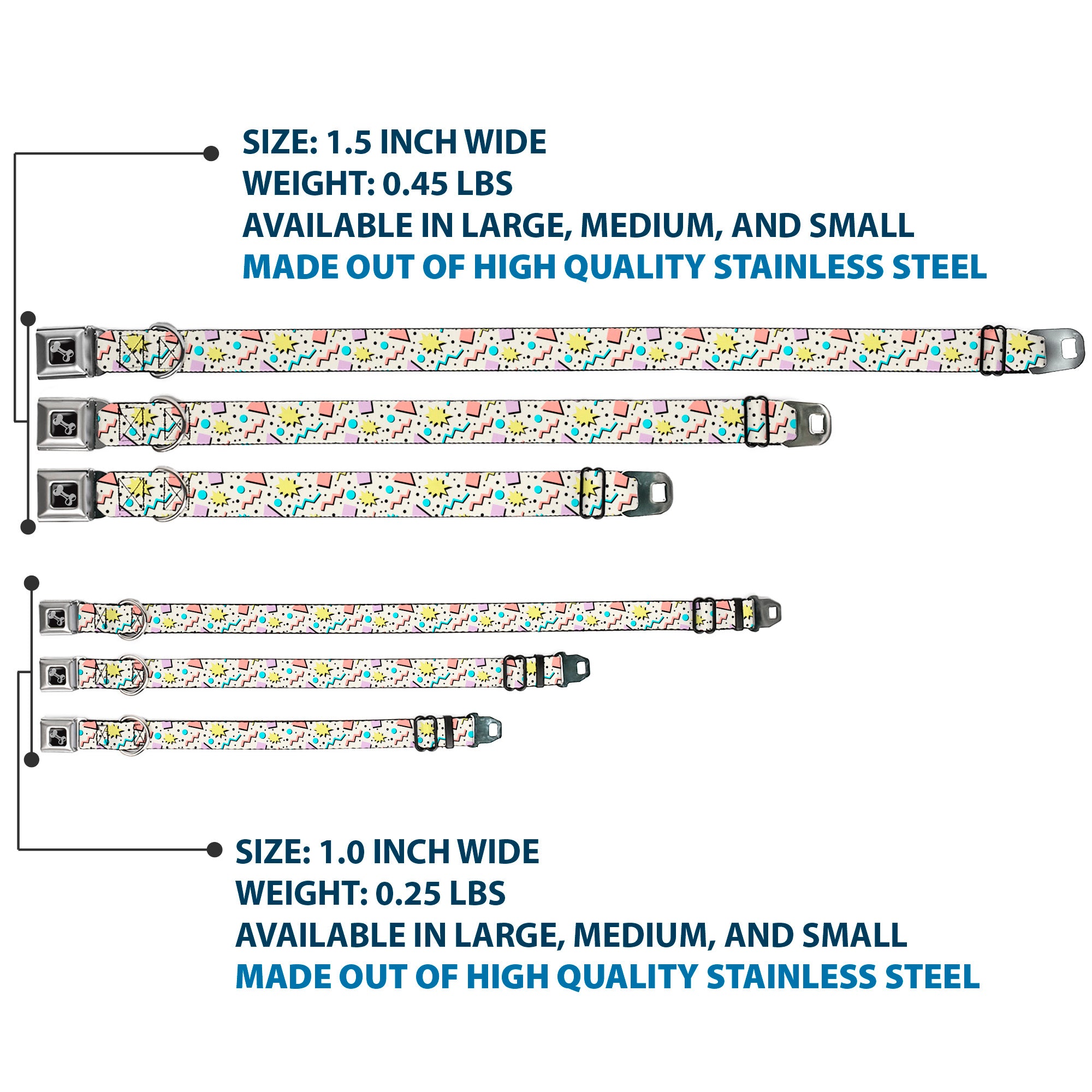 Dog Bone Black/Silver Seatbelt Buckle Collar - 90s Nineties Grid Pattern Gray/Multi Pastel Seatbelt Buckle Collars Buckle-Down