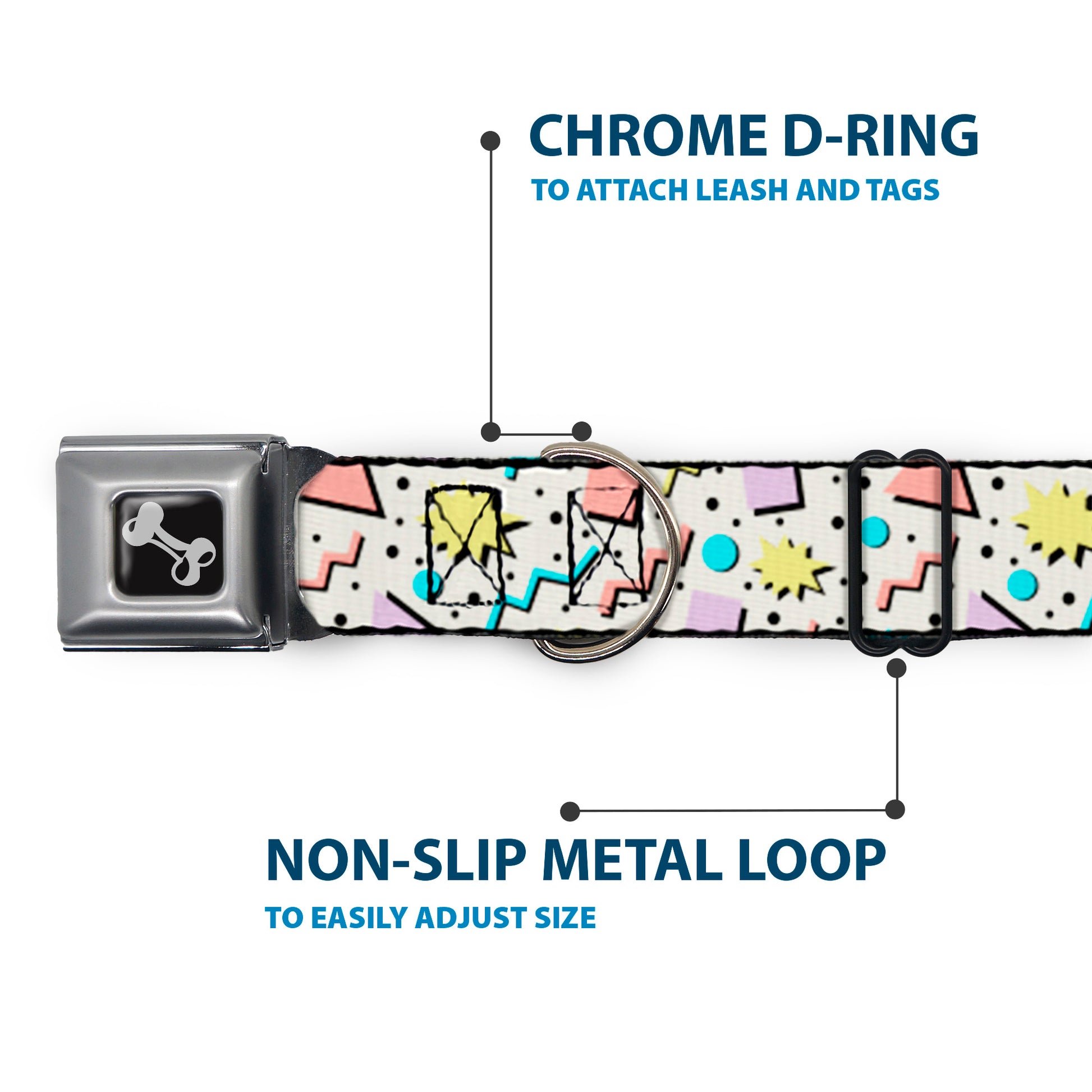 Dog Bone Black/Silver Seatbelt Buckle Collar - 90s Nineties Grid Pattern Gray/Multi Pastel Seatbelt Buckle Collars Buckle-Down