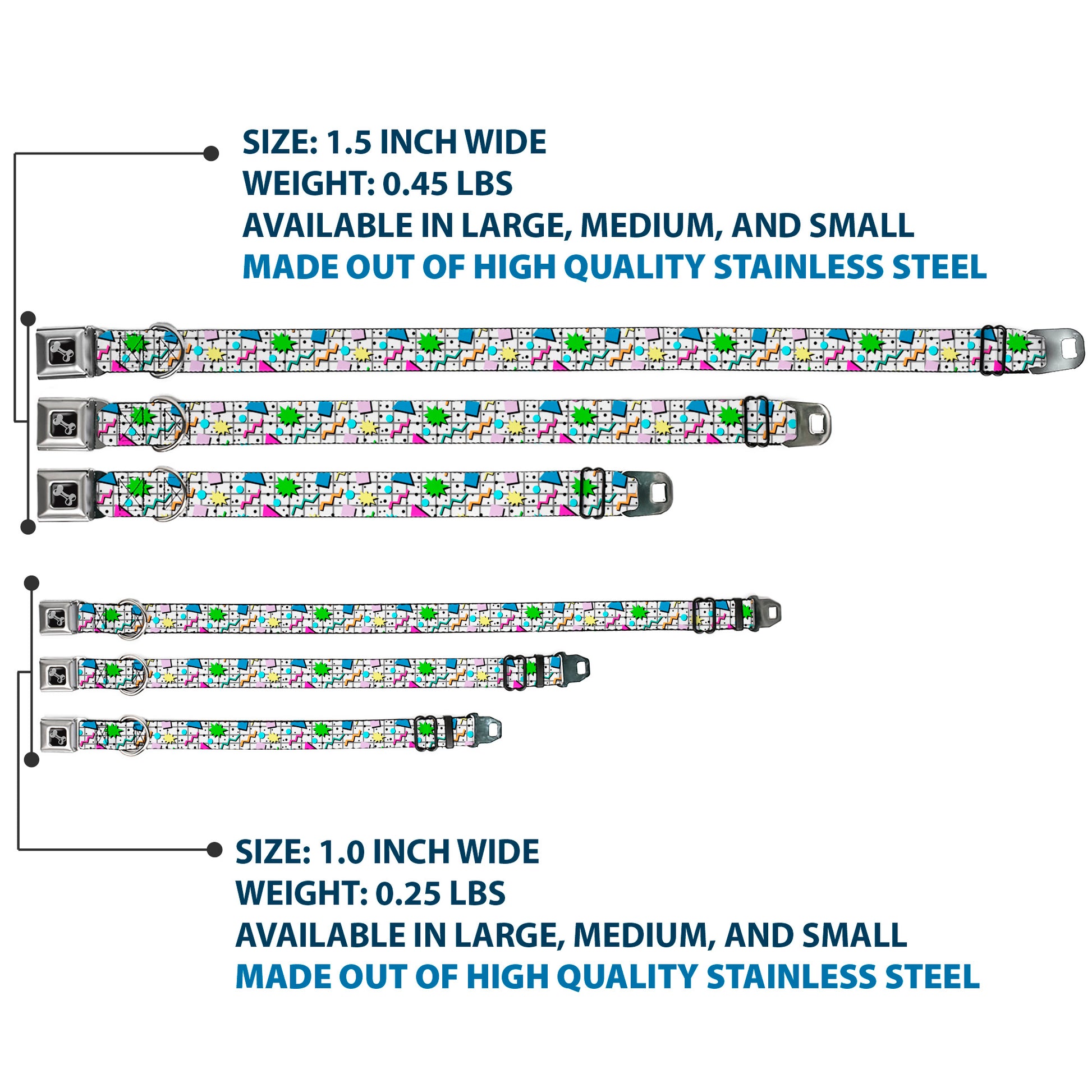 Dog Bone Black/Silver Seatbelt Buckle Collar - 90s Nineties Grid Pattern Vibrant Gray/Multi Color Seatbelt Buckle Collars Buckle-Down