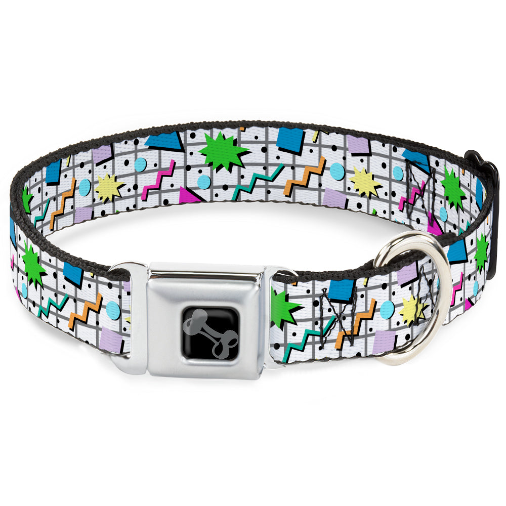 Dog Bone Black/Silver Seatbelt Buckle Collar - 90s Nineties Grid Pattern Vibrant Gray/Multi Color Seatbelt Buckle Collars Buckle-Down