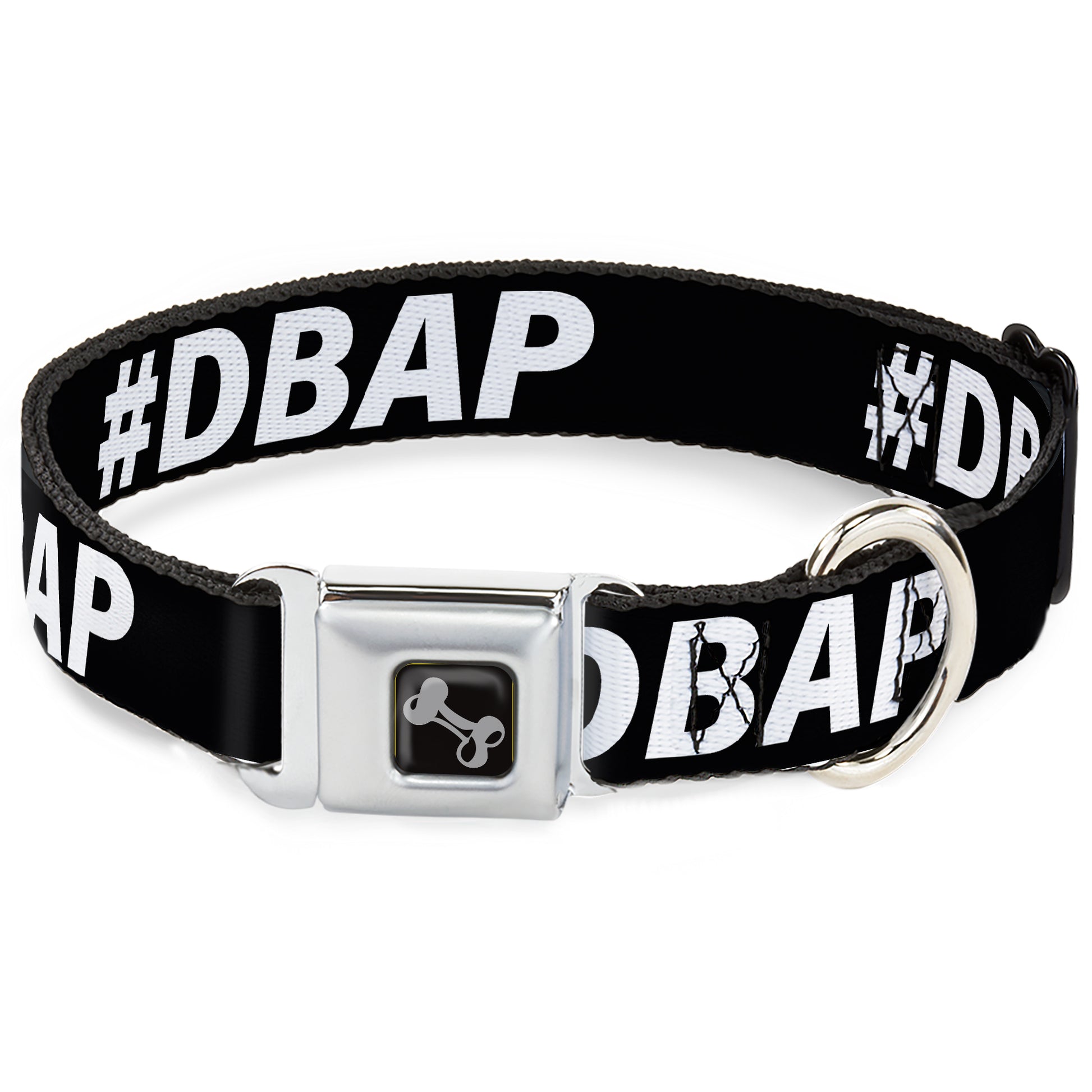 Dog Bone Black/Silver Seatbelt Buckle Collar - #DBAP Hash Tag Text Black/White Seatbelt Buckle Collars Buckle-Down