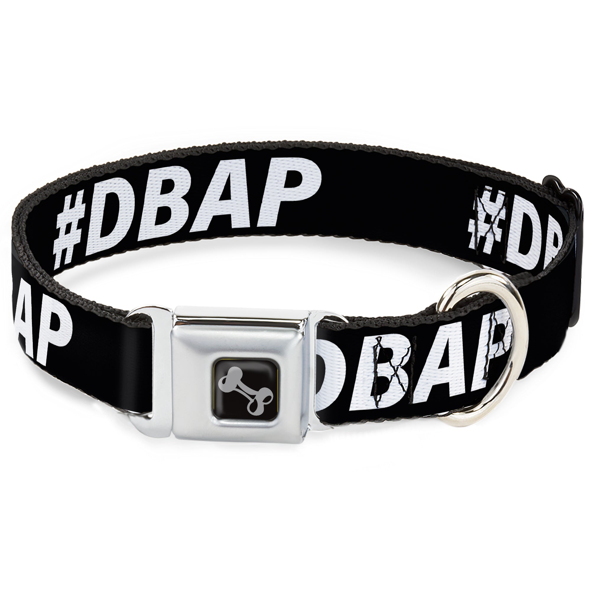 Dog Bone Black/Silver Seatbelt Buckle Collar - #DBAP Hash Tag Text Black/White Seatbelt Buckle Collars Buckle-Down