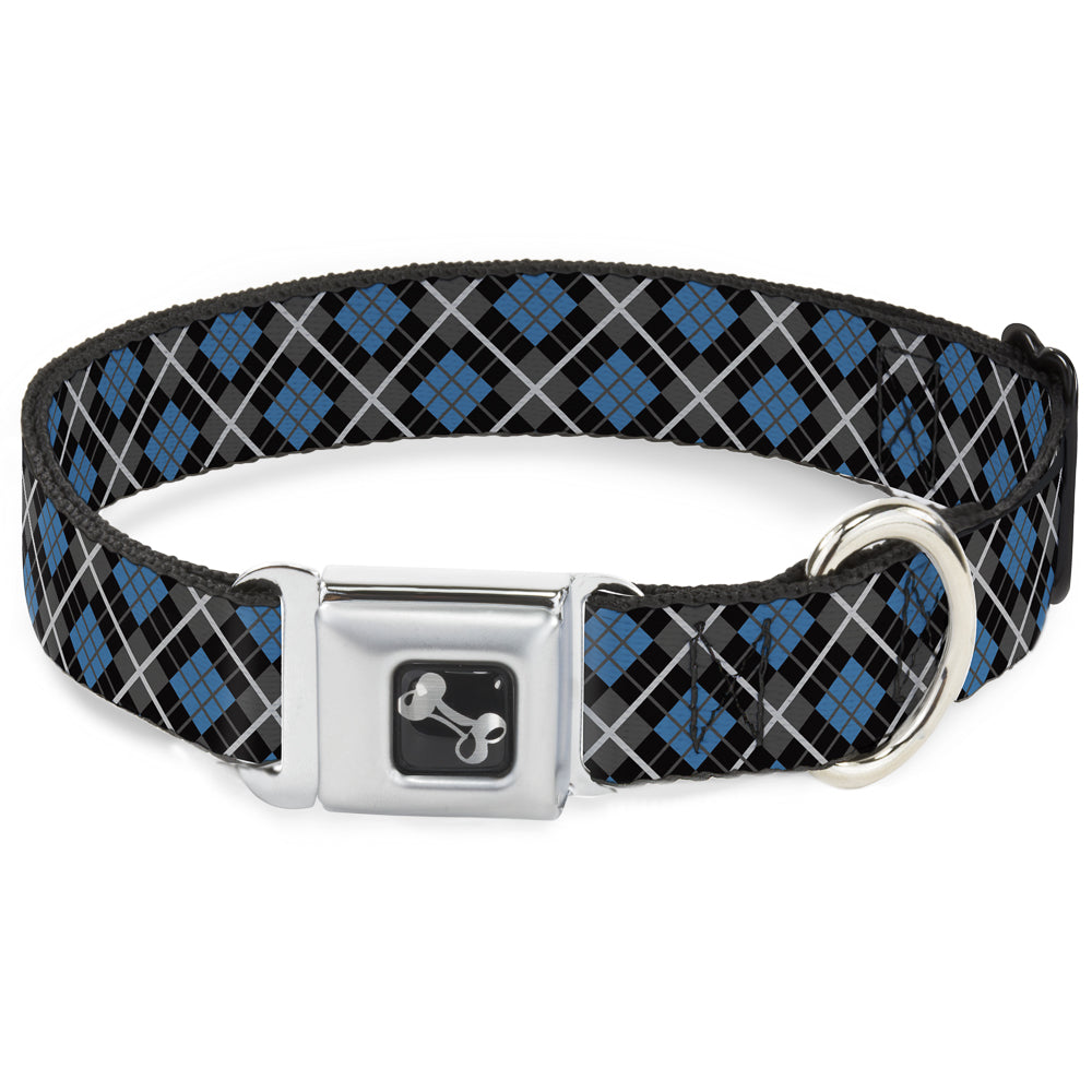 Dog Bone Seatbelt Buckle Collar - Argyle Black/Gray/Turquoise Seatbelt Buckle Collars Buckle-Down
