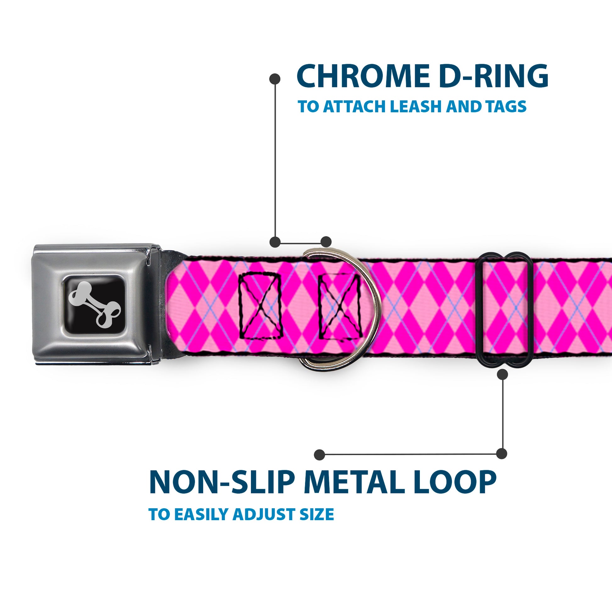 Dog Bone Seatbelt Buckle Collar - Argyle Pink/Fuchsia/Blue Seatbelt Buckle Collars Buckle-Down