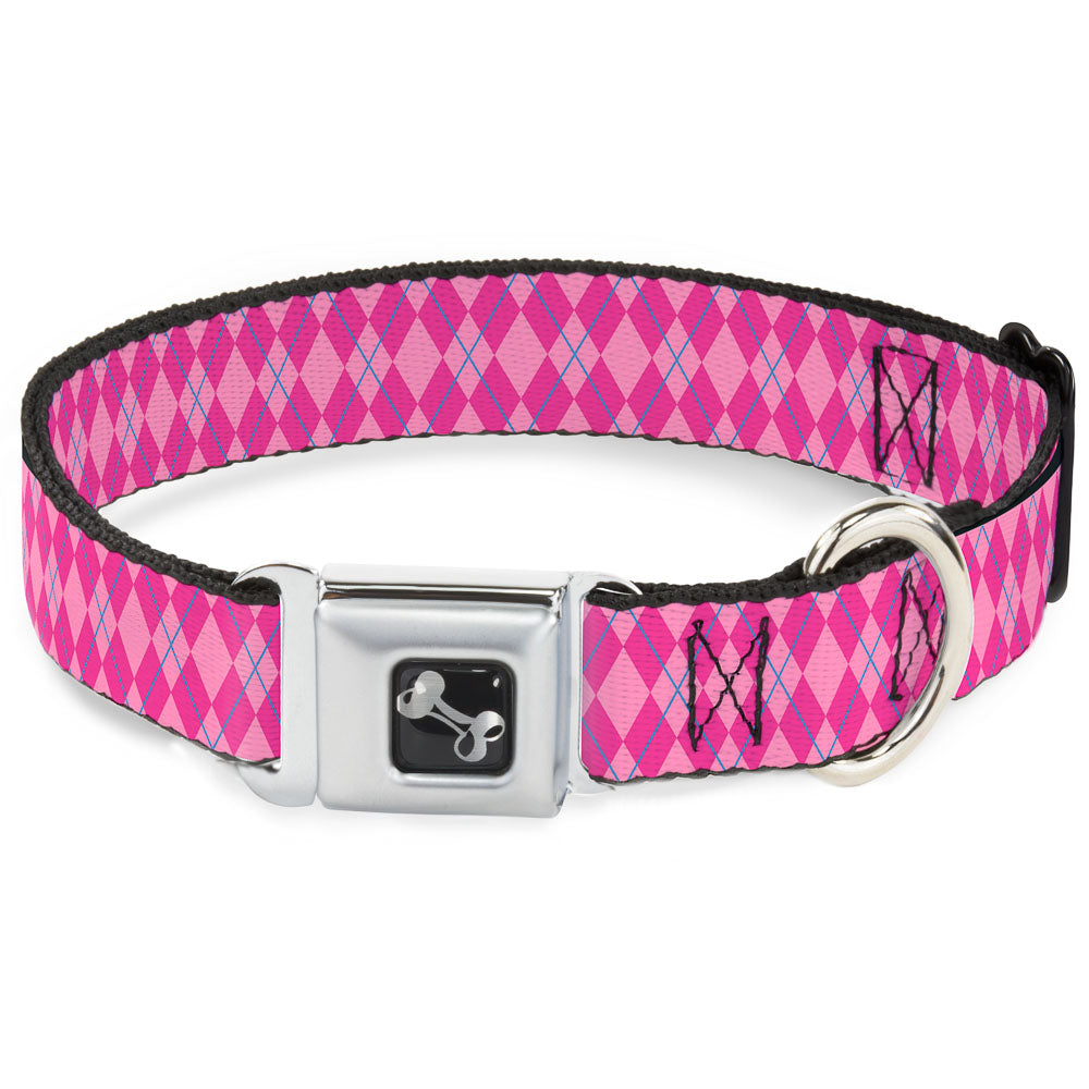 Dog Bone Seatbelt Buckle Collar - Argyle Pink/Fuchsia/Blue Seatbelt Buckle Collars Buckle-Down
