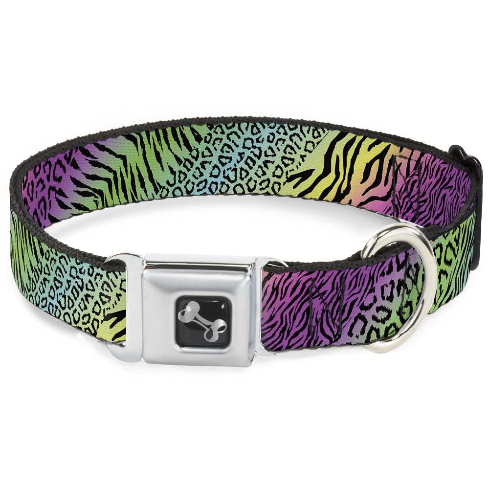 Dog Bone Seatbelt Buckle Collar - Animal Skins Rainbow/Black Seatbelt Buckle Collars Buckle-Down