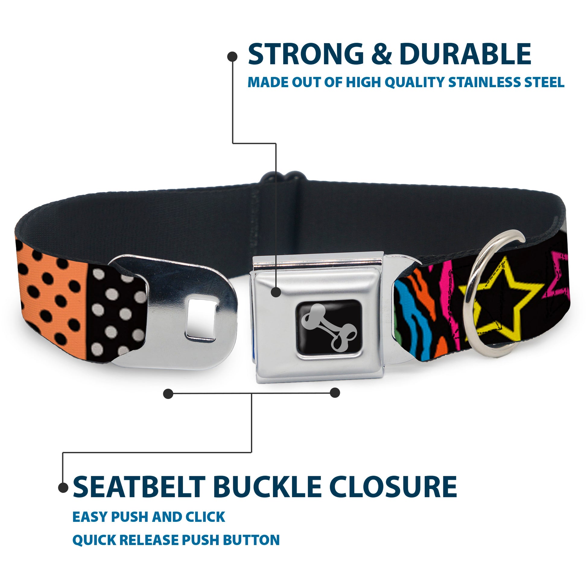 Dog Bone Seatbelt Buckle Collar - Animal Skins & Stripes 1 Seatbelt Buckle Collars Buckle-Down