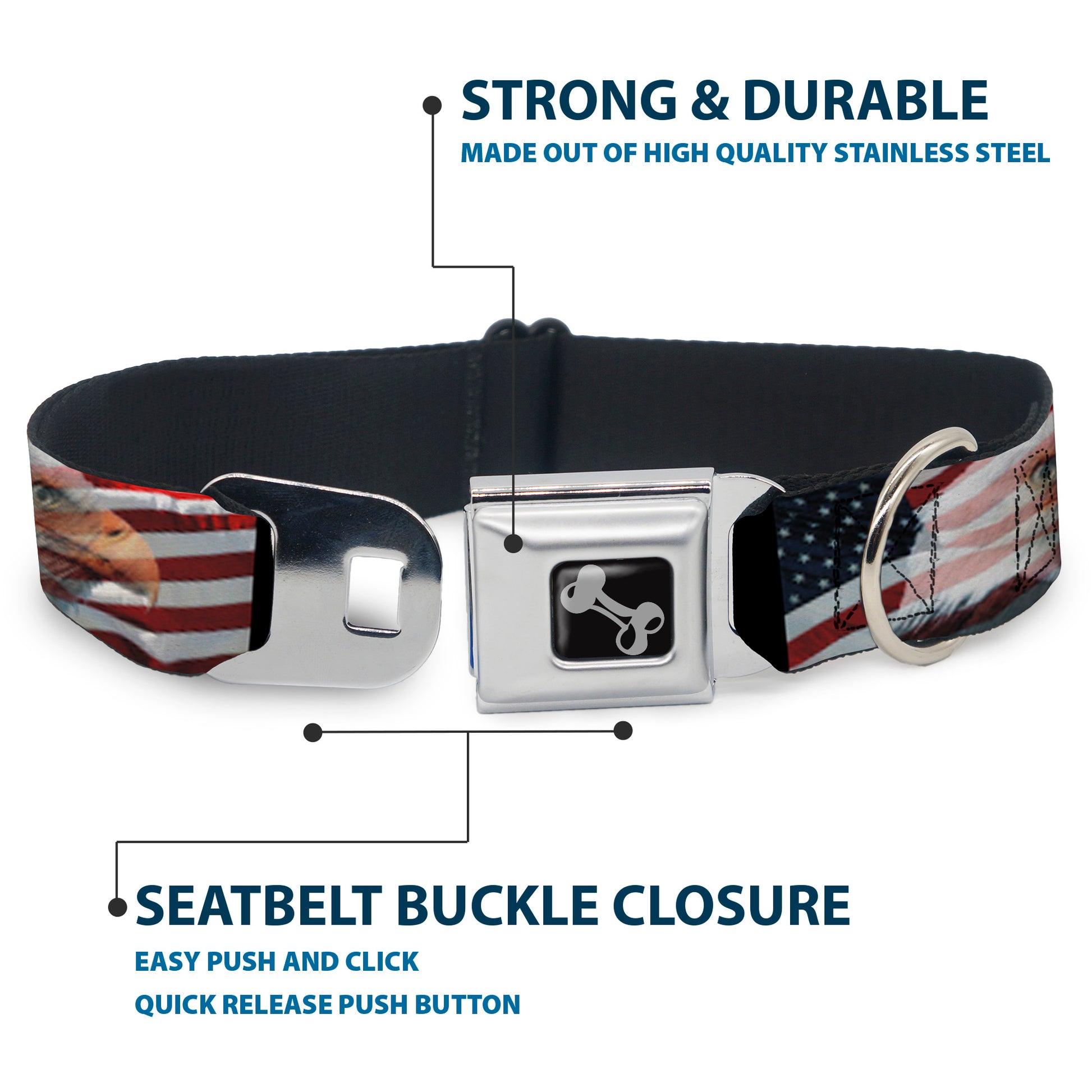 Dog Bone Seatbelt Buckle Collar - American Eagle Flags Seatbelt Buckle Collars Buckle-Down