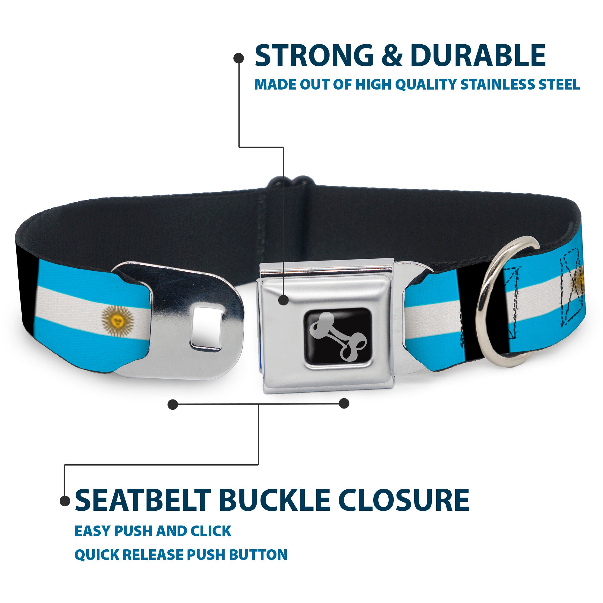 Dog Bone Seatbelt Buckle Collar - Argentina Flags Seatbelt Buckle Collars Buckle-Down