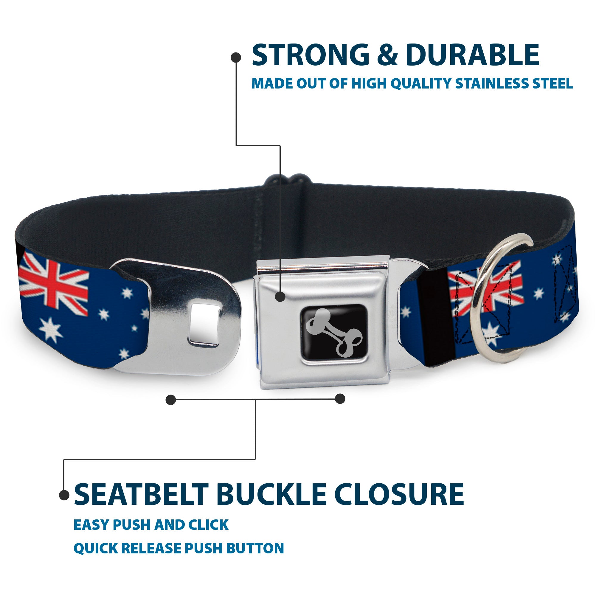 Dog Bone Seatbelt Buckle Collar - Australia Flags Seatbelt Buckle Collars Buckle-Down