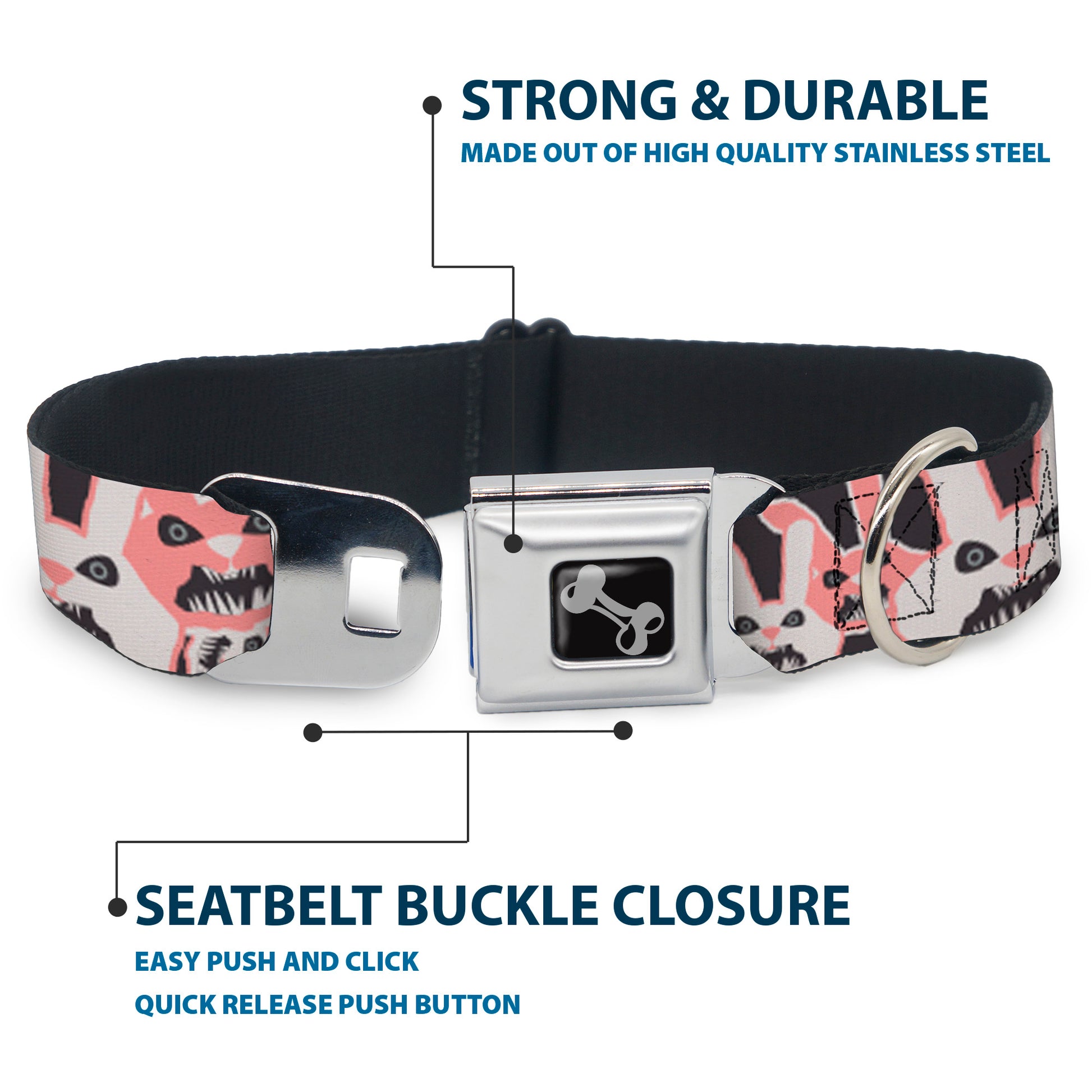 Dog Bone Seatbelt Buckle Collar - Angry Bunnies Gray/Pinks Seatbelt Buckle Collars Buckle-Down