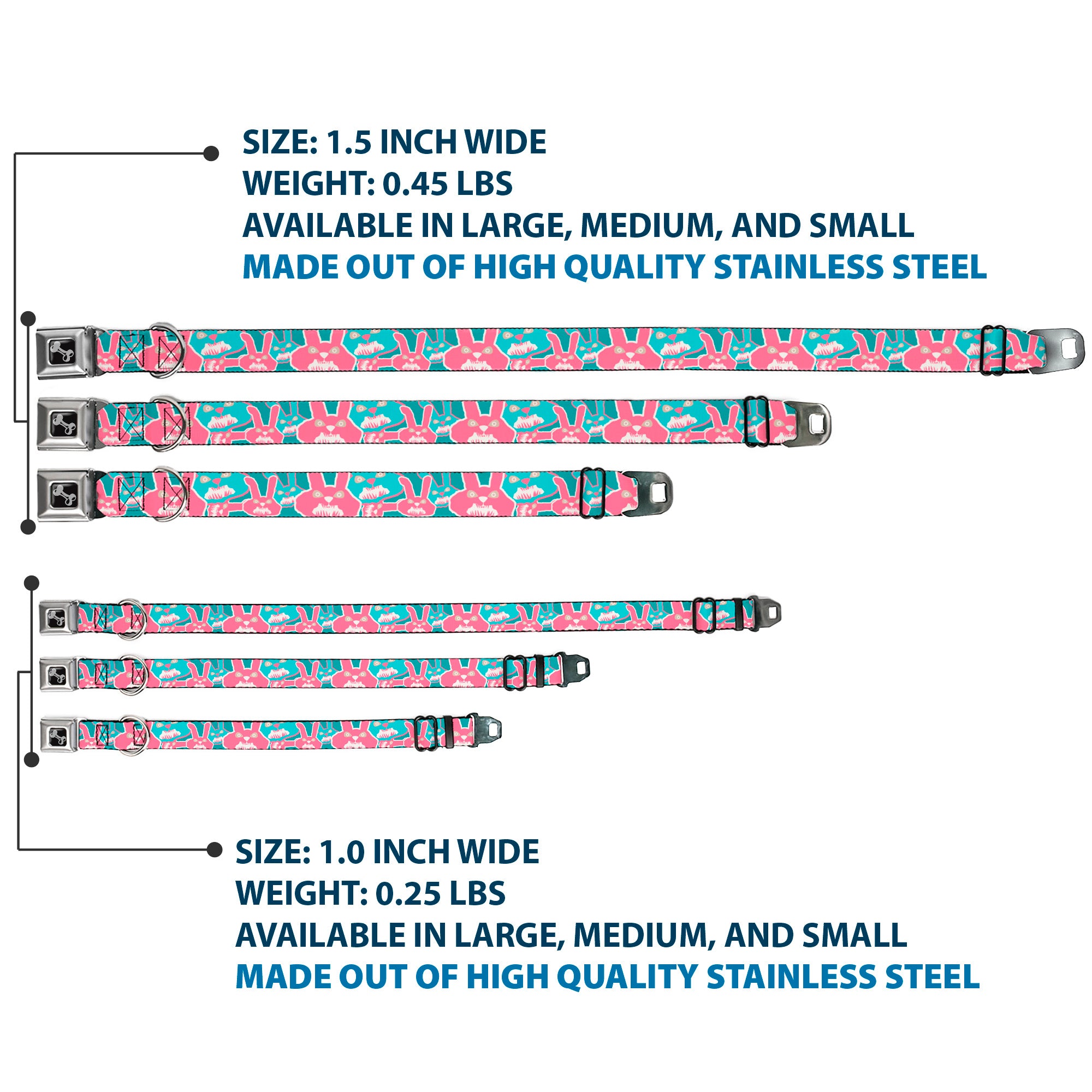 Dog Bone Seatbelt Buckle Collar - Angry Bunnies Turquoise/Pinks Seatbelt Buckle Collars Buckle-Down