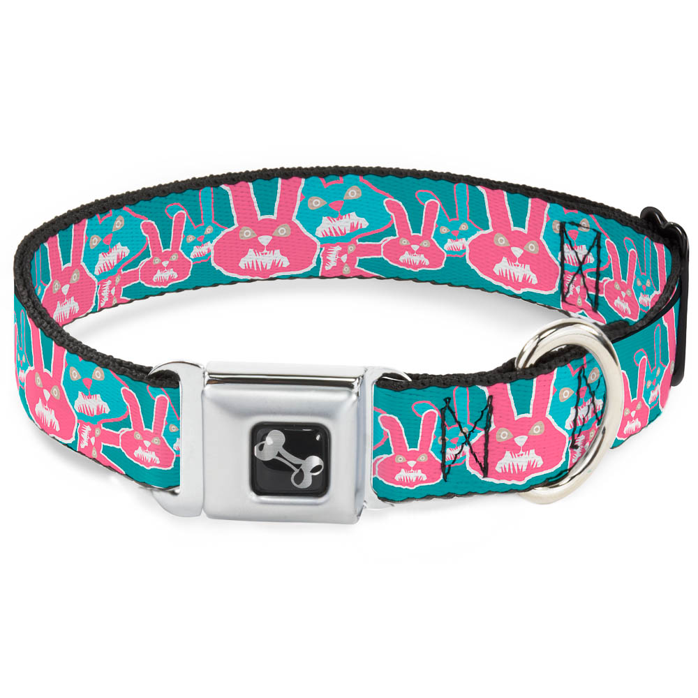 Dog Bone Seatbelt Buckle Collar - Angry Bunnies Turquoise/Pinks Seatbelt Buckle Collars Buckle-Down