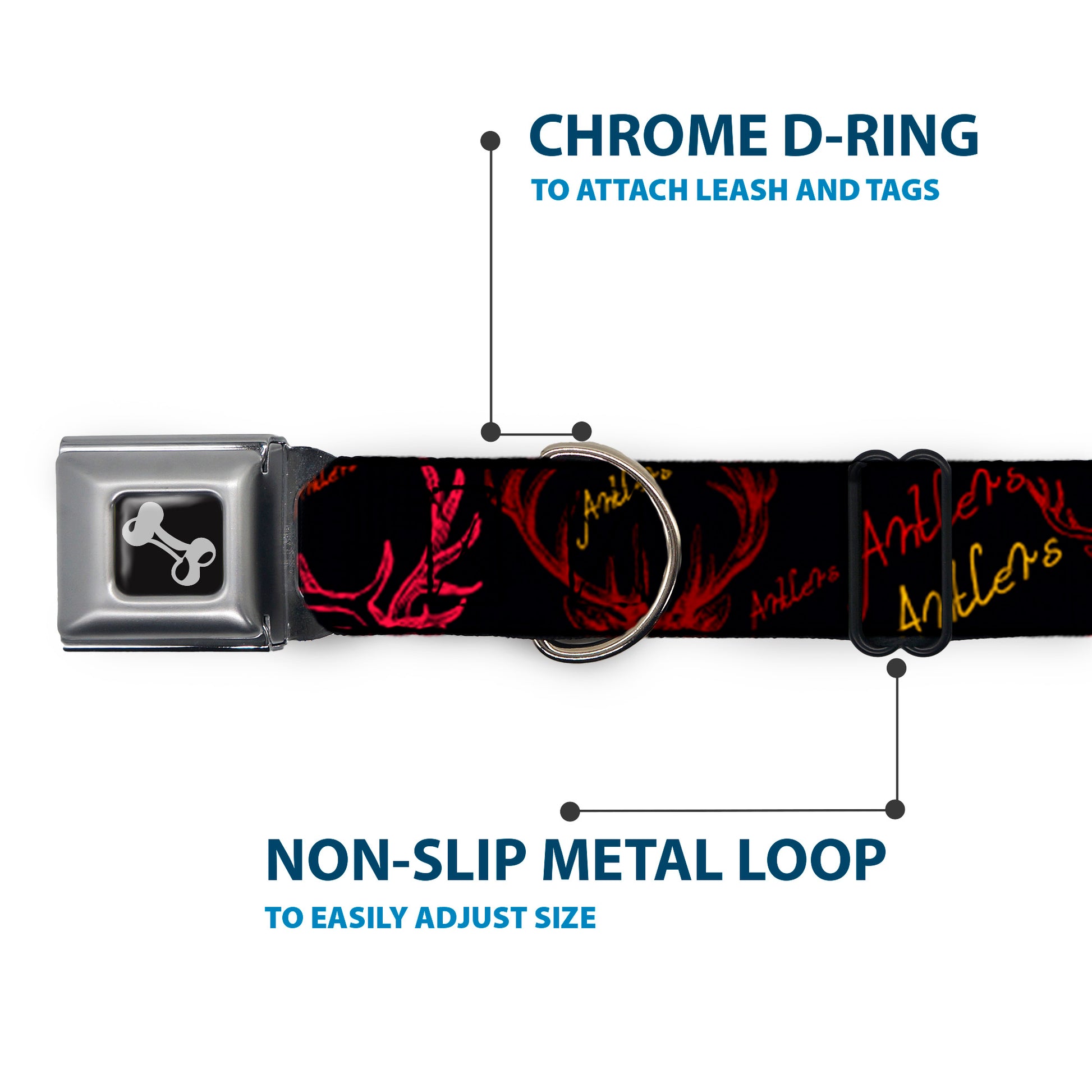 Dog Bone Seatbelt Buckle Collar - Antlers Black/Burgundy/Gold Seatbelt Buckle Collars Buckle-Down