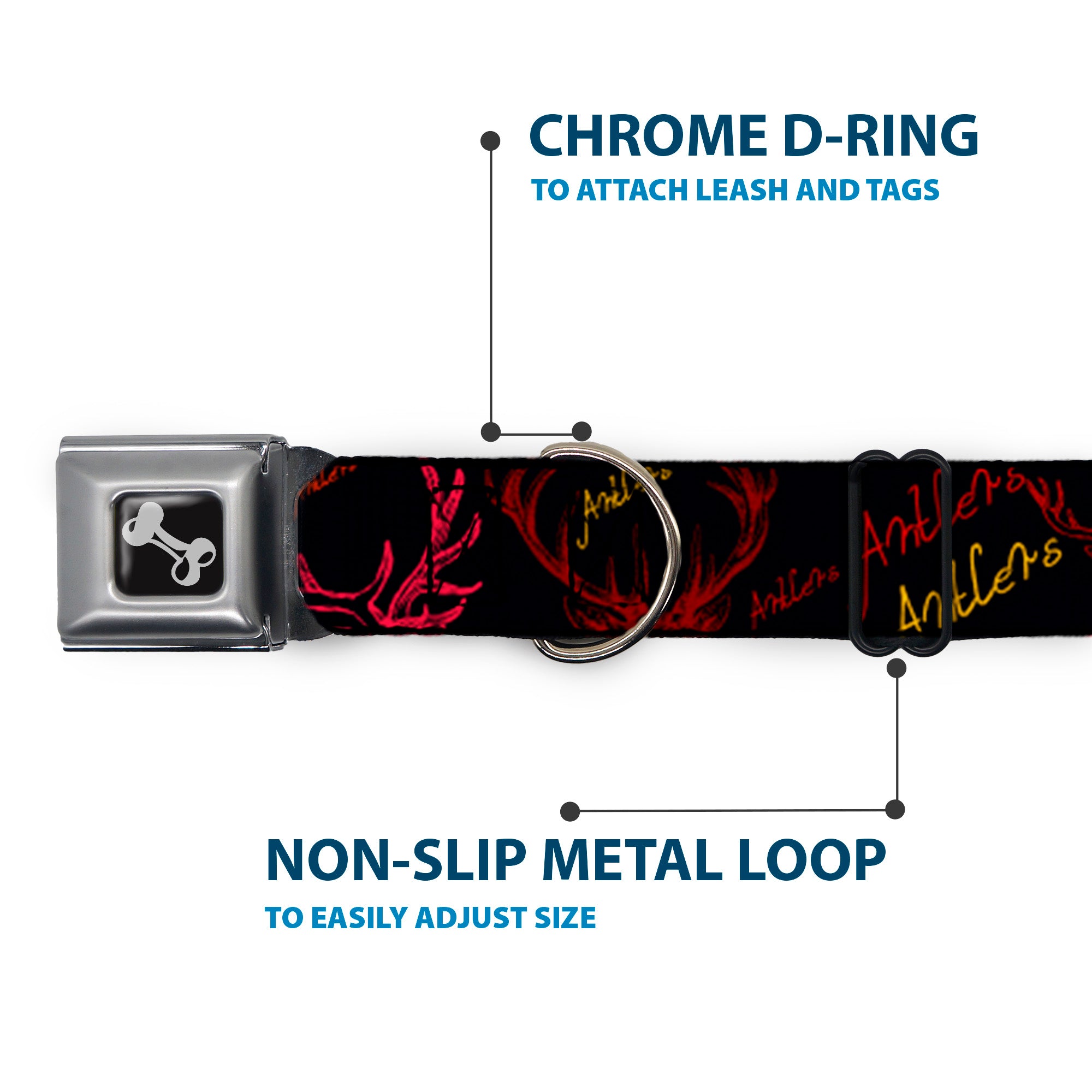 Dog Bone Seatbelt Buckle Collar - Antlers Black/Burgundy/Gold Seatbelt Buckle Collars Buckle-Down