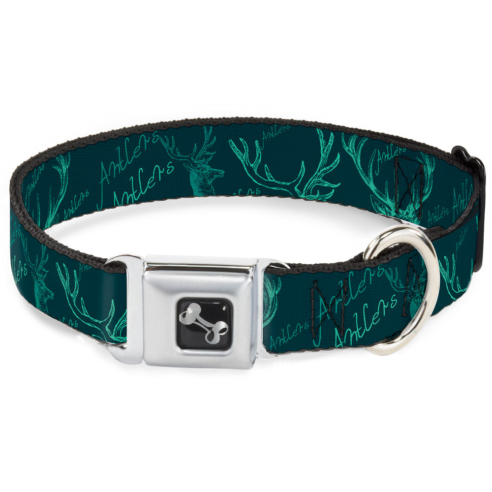 Dog Bone Seatbelt Buckle Collar - Antlers Turquoise Seatbelt Buckle Collars Buckle-Down