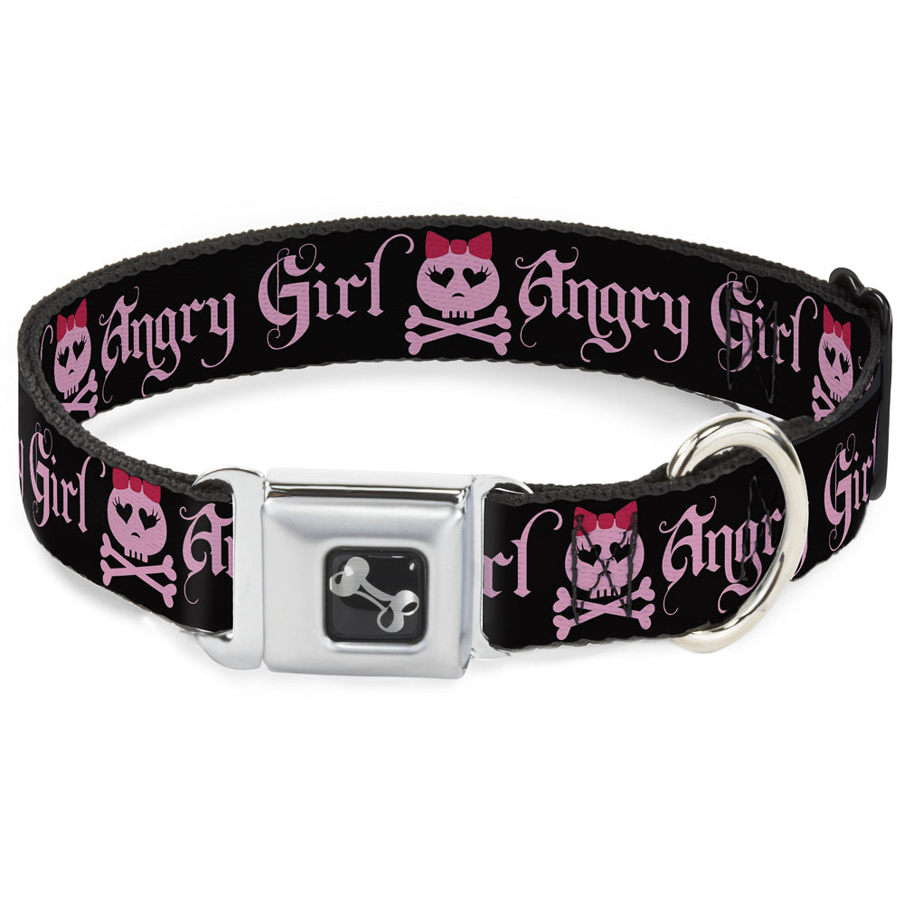 Dog Bone Seatbelt Buckle Collar - Angry Girl Black/Pink Seatbelt Buckle Collars Buckle-Down
