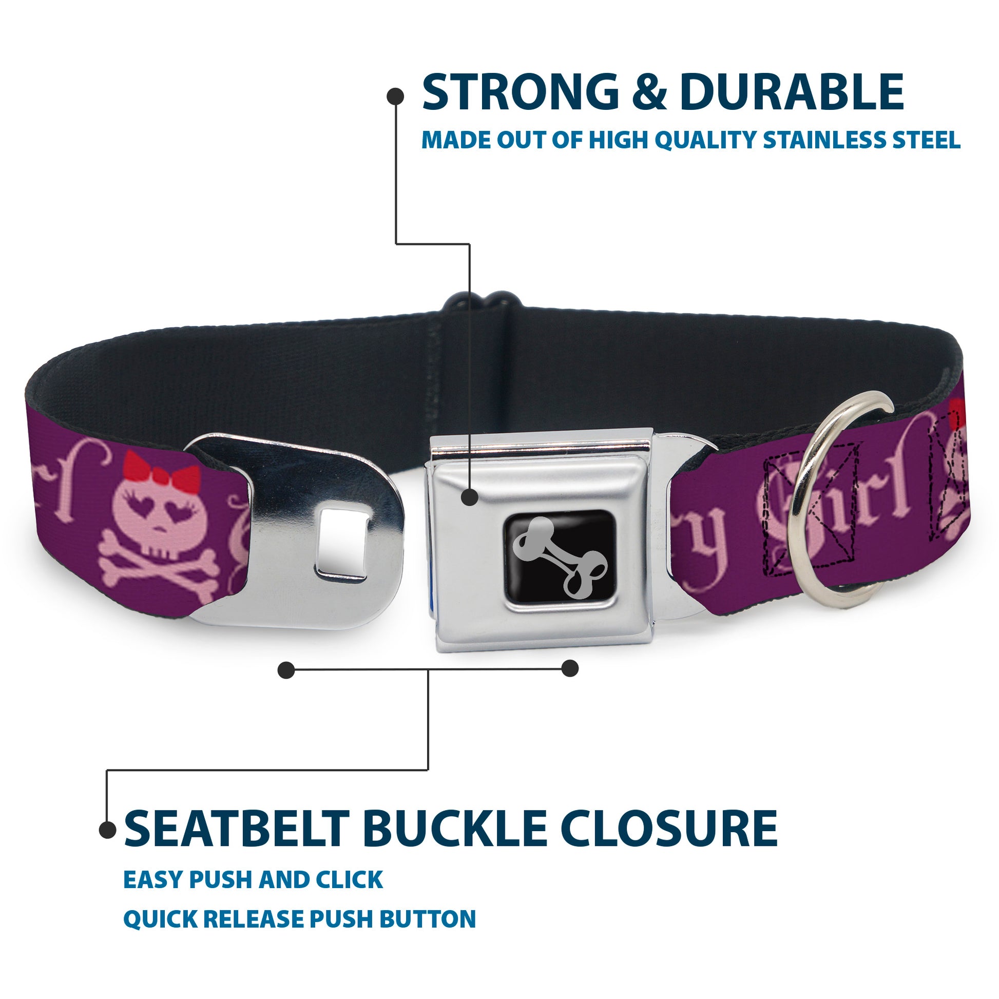 Dog Bone Seatbelt Buckle Collar - Angry Girl Purple/Pink Seatbelt Buckle Collars Buckle-Down