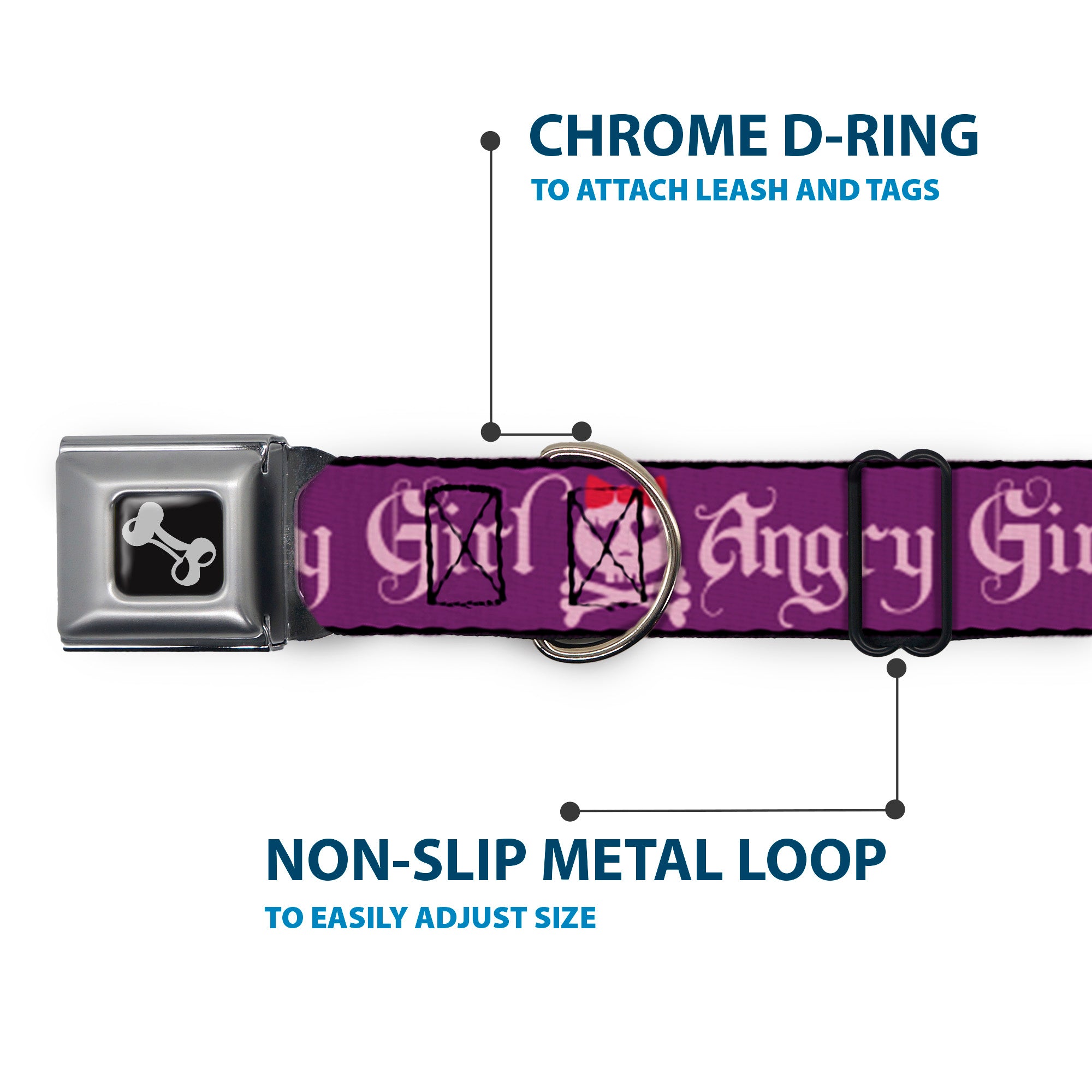 Dog Bone Seatbelt Buckle Collar - Angry Girl Purple/Pink Seatbelt Buckle Collars Buckle-Down