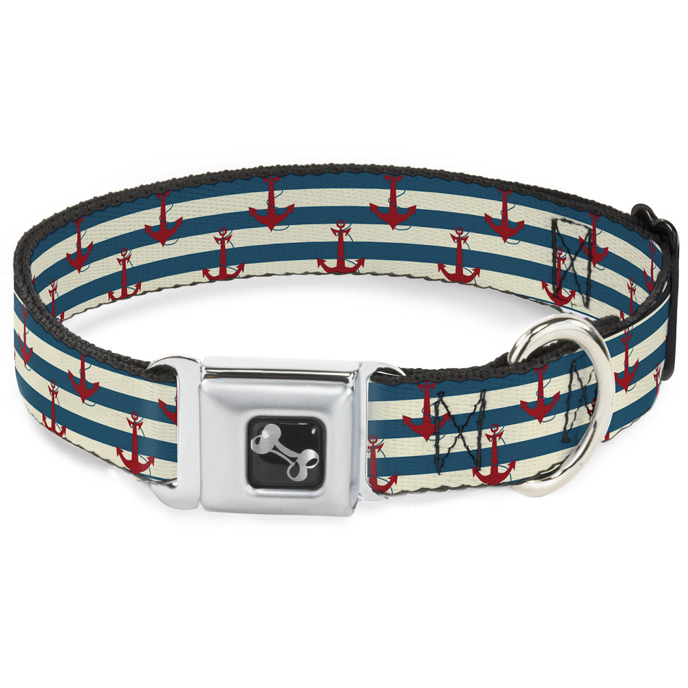 Dog Bone Seatbelt Buckle Collar - Anchors w/Stripes White/Blue/Red Seatbelt Buckle Collars Buckle-Down