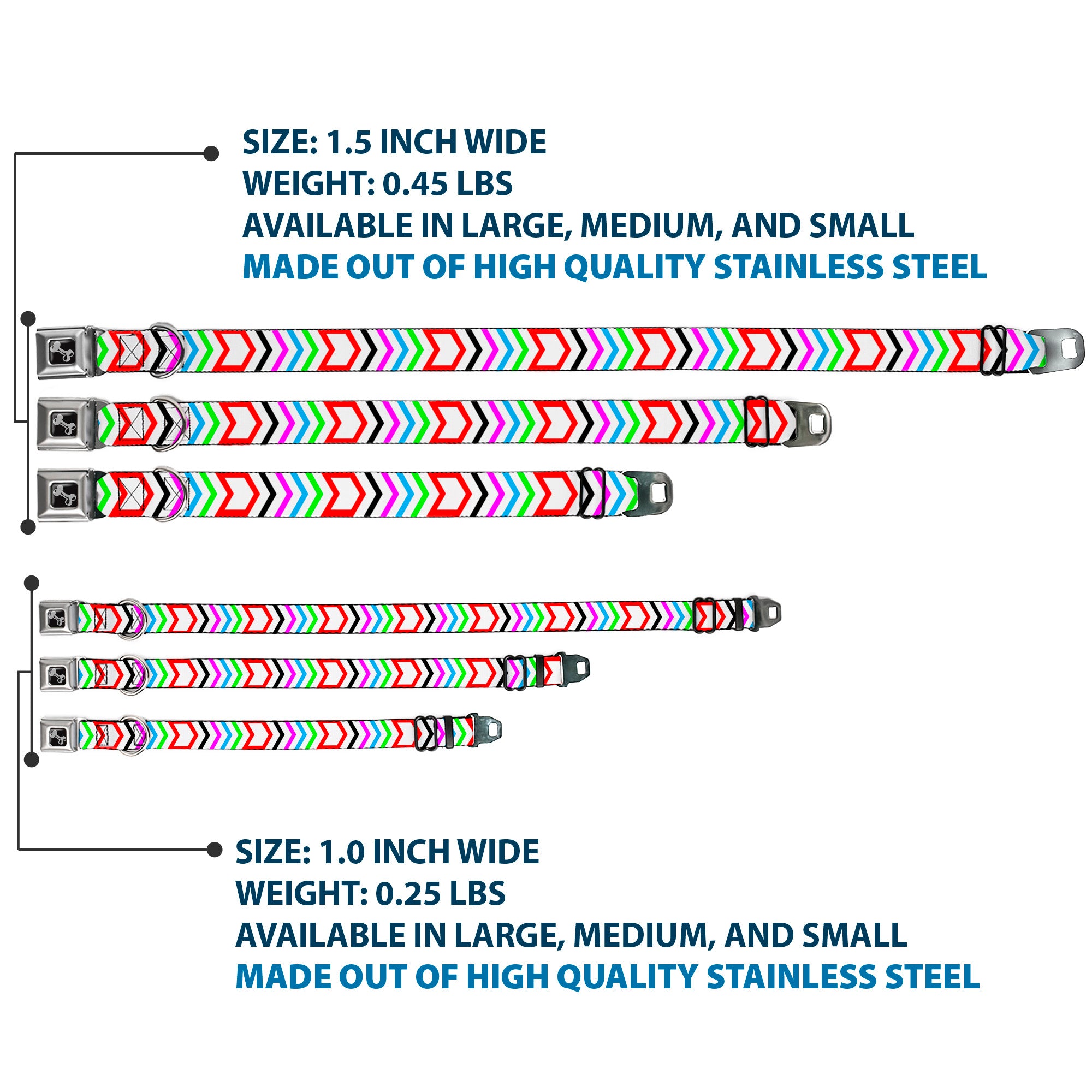 Dog Bone Seatbelt Buckle Collar - Arrows White/Multi Color Seatbelt Buckle Collars Buckle-Down