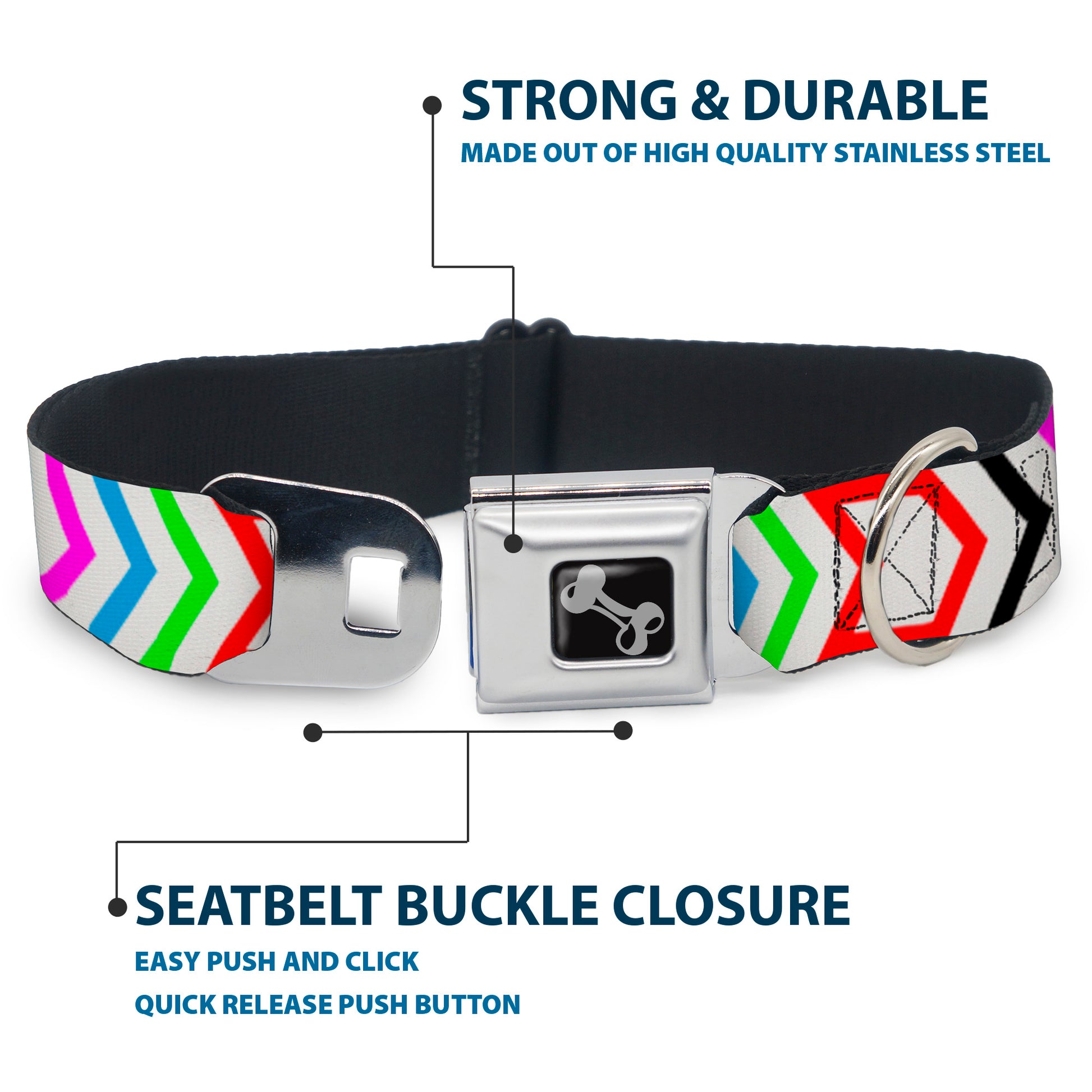 Dog Bone Seatbelt Buckle Collar - Arrows White/Multi Color Seatbelt Buckle Collars Buckle-Down