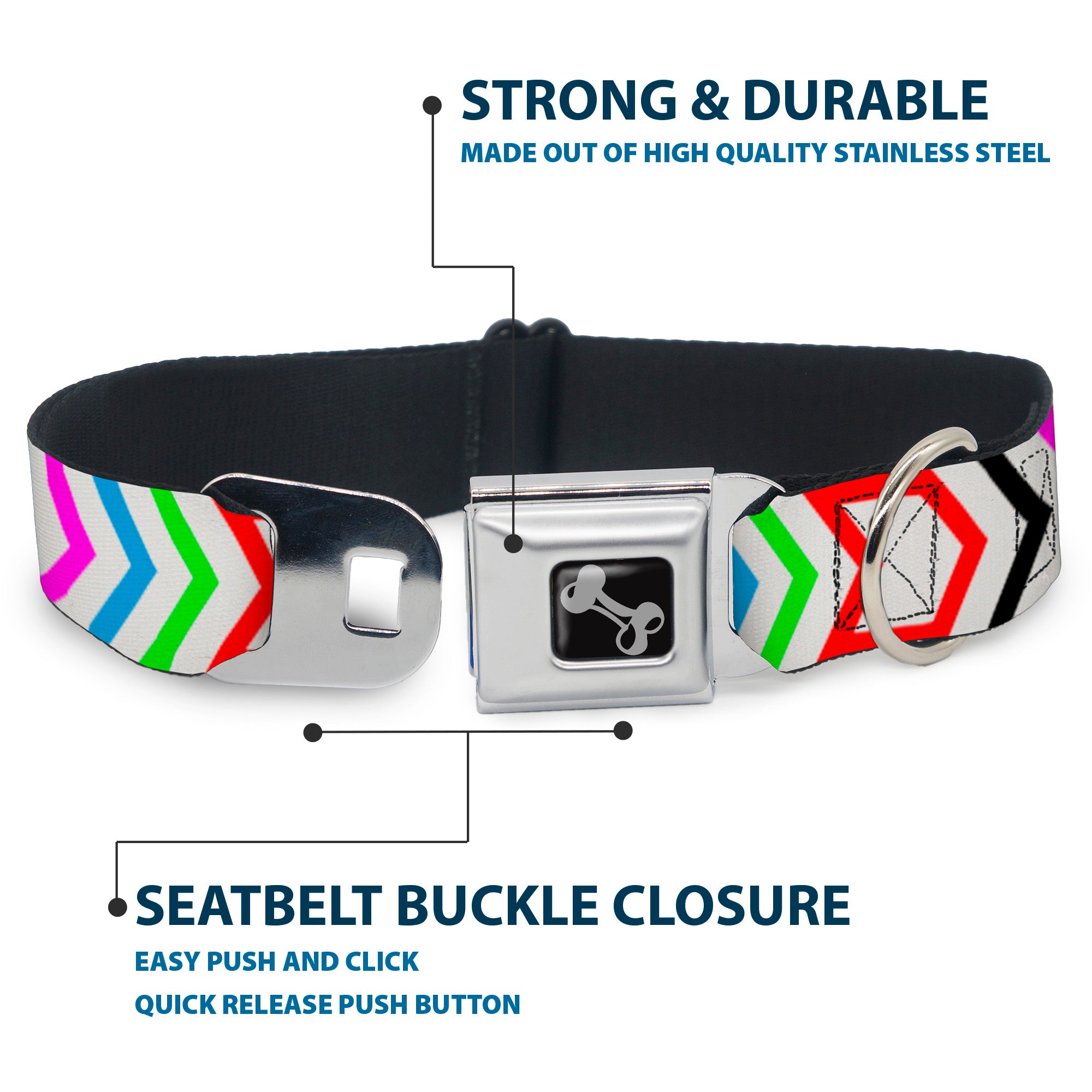 Dog Bone Seatbelt Buckle Collar - Arrows White/Multi Color Seatbelt Buckle Collars Buckle-Down
