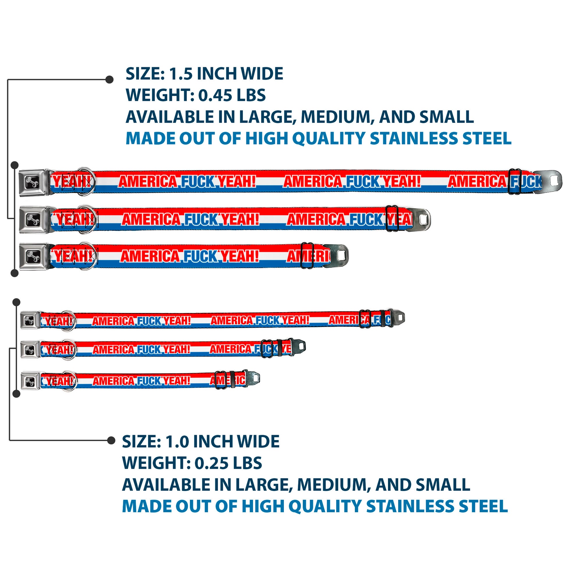 Dog Bone Seatbelt Buckle Collar - AMERICA, FUCK YEA Red/White/Blue Seatbelt Buckle Collars Buckle-Down