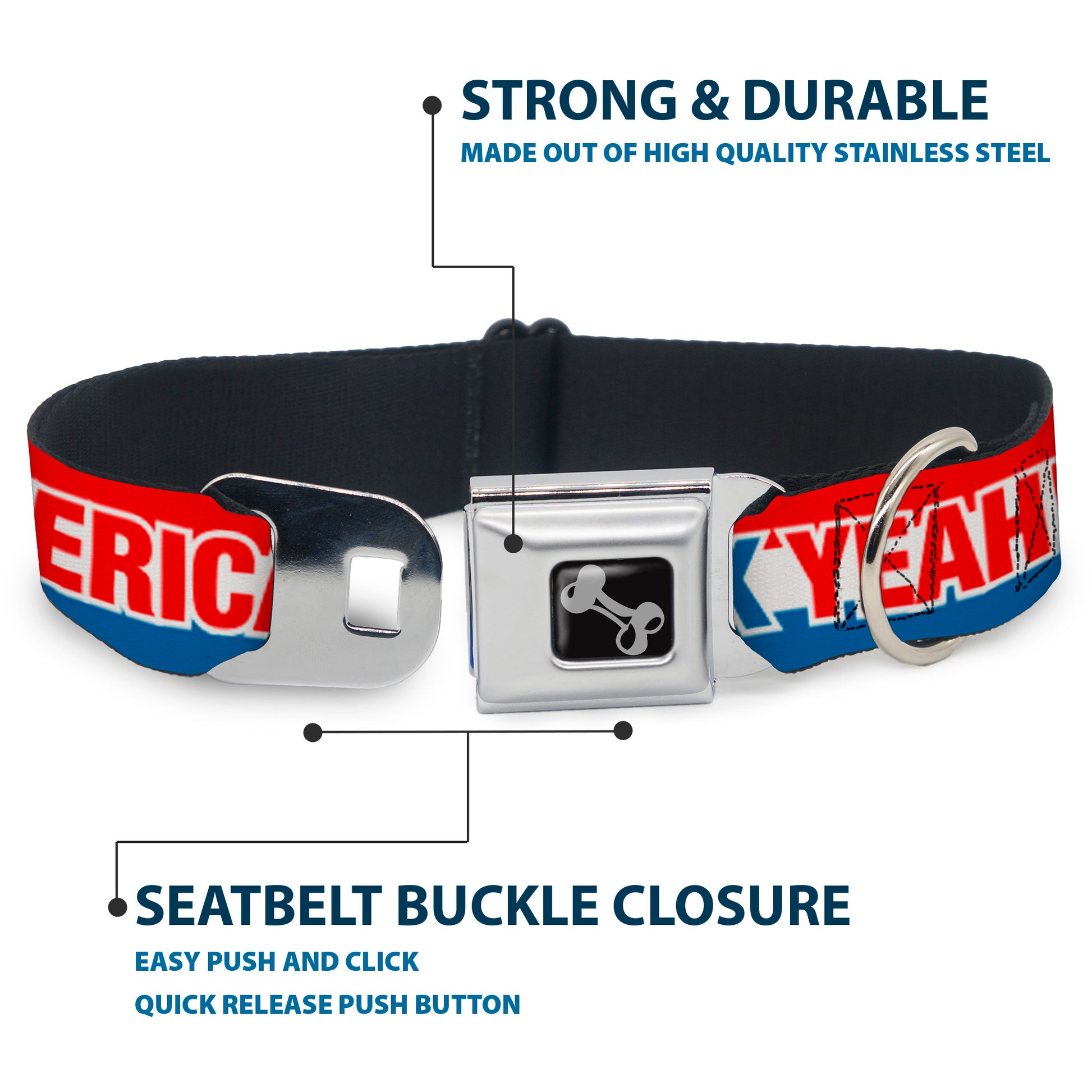 Dog Bone Seatbelt Buckle Collar - AMERICA, FUCK YEA Red/White/Blue Seatbelt Buckle Collars Buckle-Down