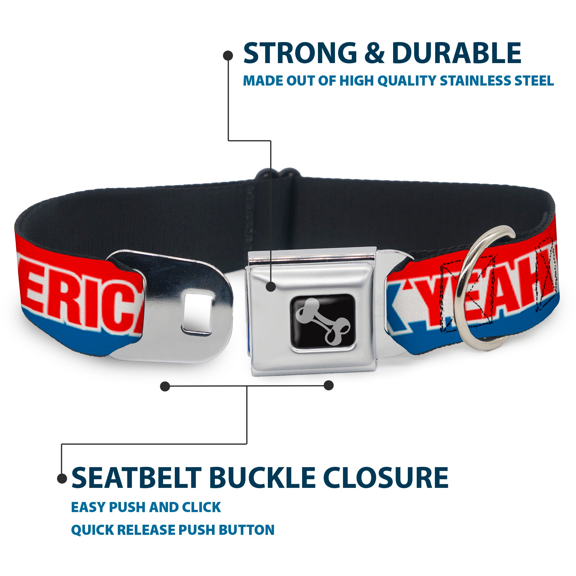 Dog Bone Seatbelt Buckle Collar - AMERICA, FUCK YEA Red/White/Blue Seatbelt Buckle Collars Buckle-Down