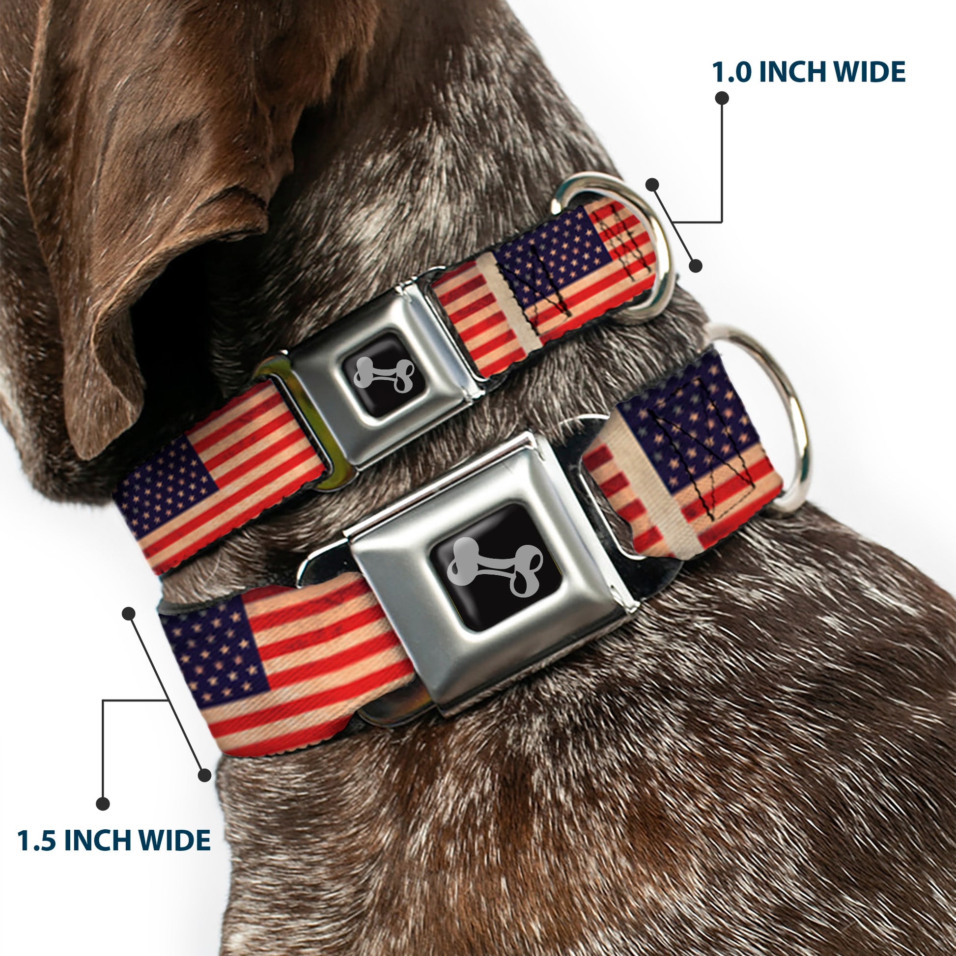 Dog Bone Seatbelt Buckle Collar - American Flag Weathered Color Repeat Seatbelt Buckle Collars Buckle-Down