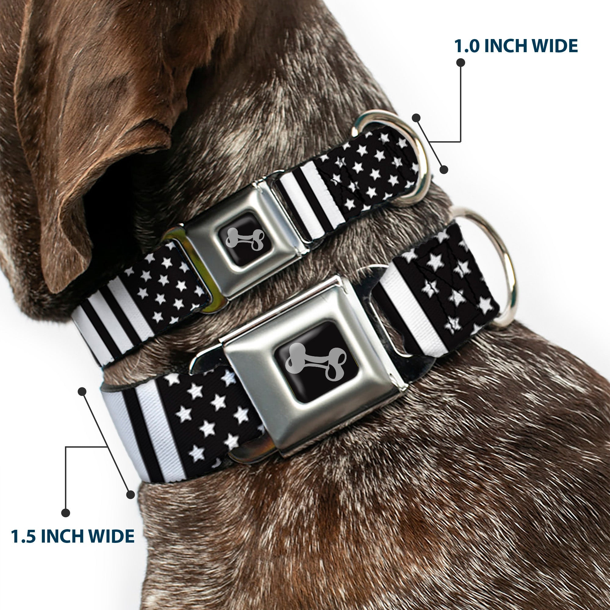 Dog Bone Seatbelt Buckle Collar - American Flag CLOSE-UP Black/White Seatbelt Buckle Collars Buckle-Down