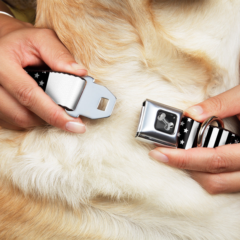 Dog Bone Seatbelt Buckle Collar - American Flag CLOSE-UP Black/White Seatbelt Buckle Collars Buckle-Down
