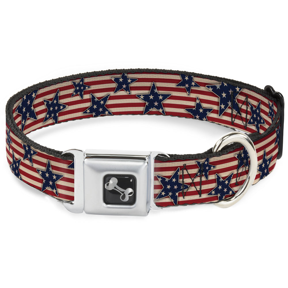 Dog Bone Seatbelt Buckle Collar - Americana Stars & Stripes Red/White/Blue/White Seatbelt Buckle Collars Buckle-Down