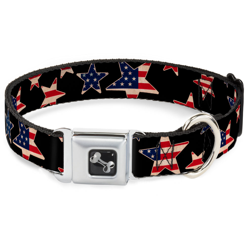 Dog Bone Seatbelt Buckle Collar - Americana Stars & Flags Black/Red/White/Blue Seatbelt Buckle Collars Buckle-Down