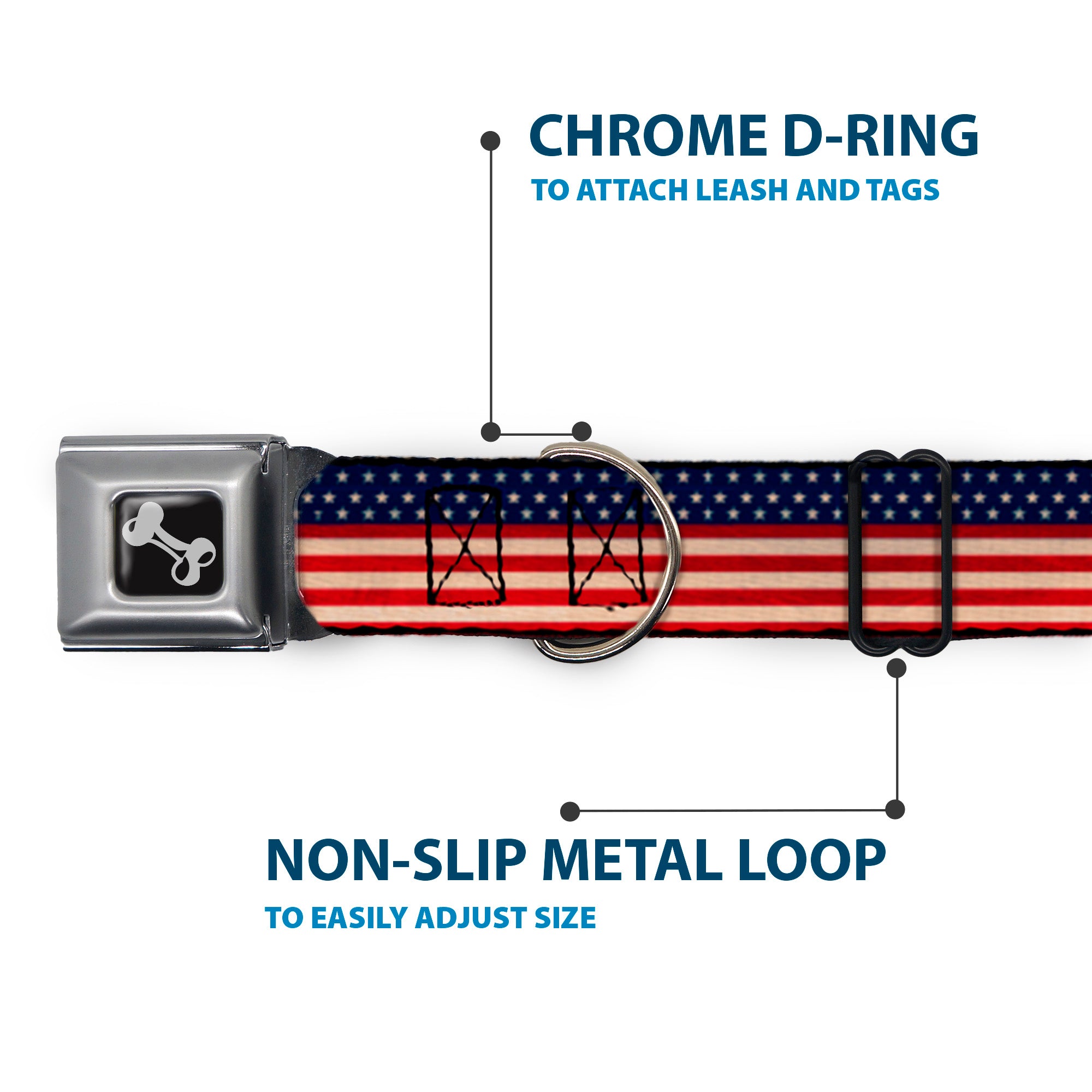 Dog Bone Seatbelt Buckle Collar - American Flag Stripe Seatbelt Buckle Collars Buckle-Down