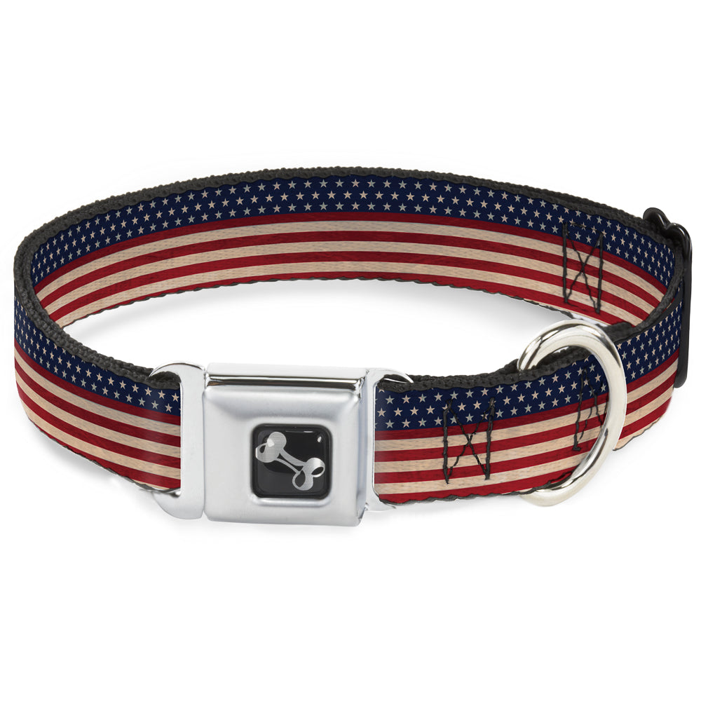 Dog Bone Seatbelt Buckle Collar - American Flag Stripe Seatbelt Buckle Collars Buckle-Down