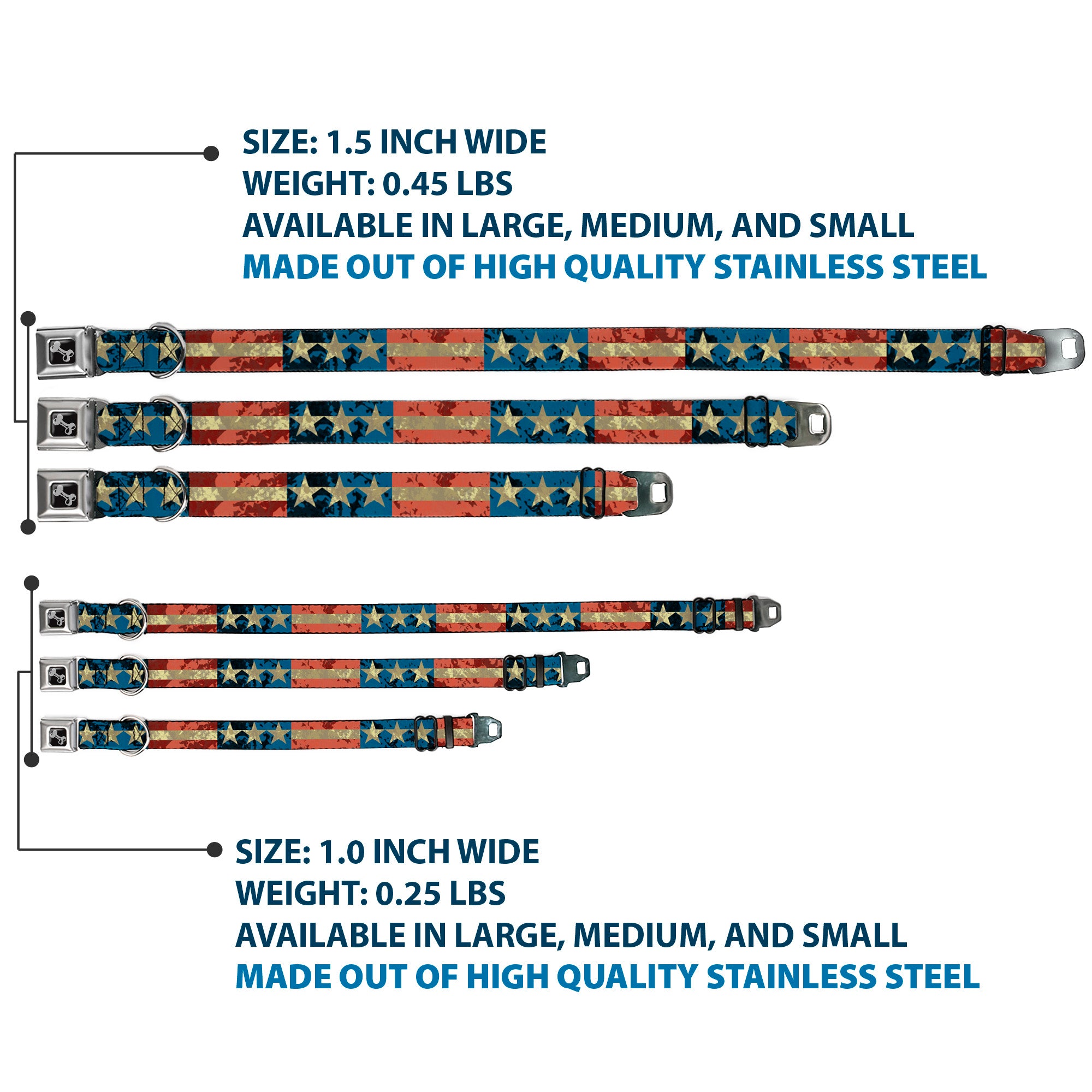 Dog Bone Seatbelt Buckle Collar - Americana Vintage Stars & Stripes Seatbelt Buckle Collars Buckle-Down