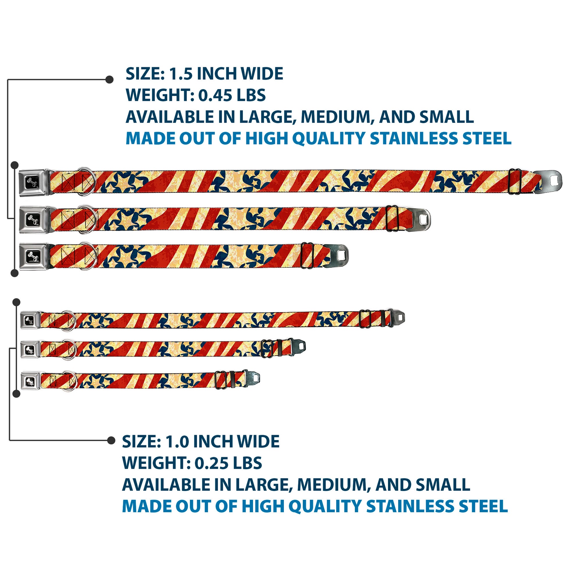 Dog Bone Seatbelt Buckle Collar - Americana Diagonal Vintage Stars & Stripes2 Seatbelt Buckle Collars Buckle-Down