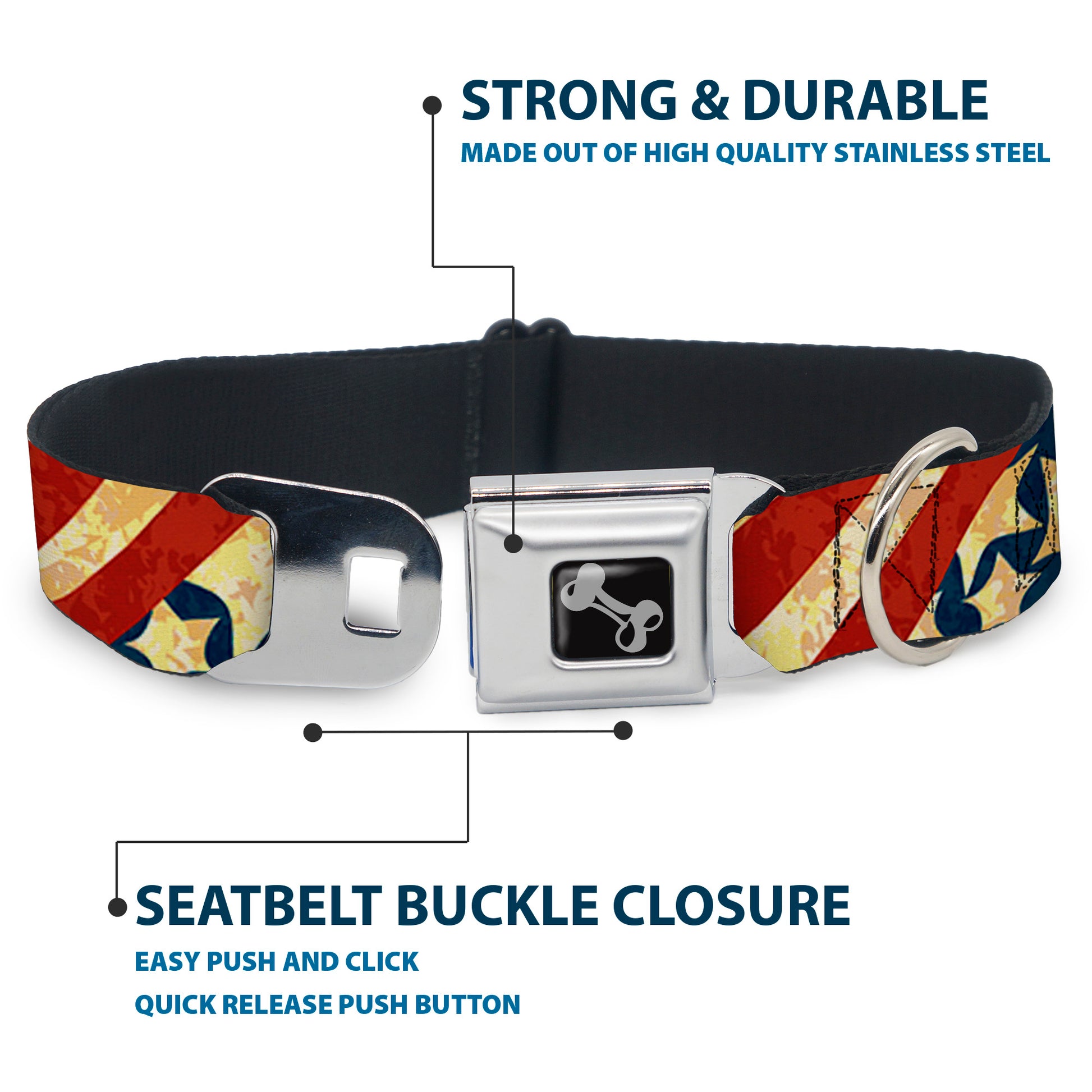 Dog Bone Seatbelt Buckle Collar - Americana Diagonal Vintage Stars & Stripes2 Seatbelt Buckle Collars Buckle-Down