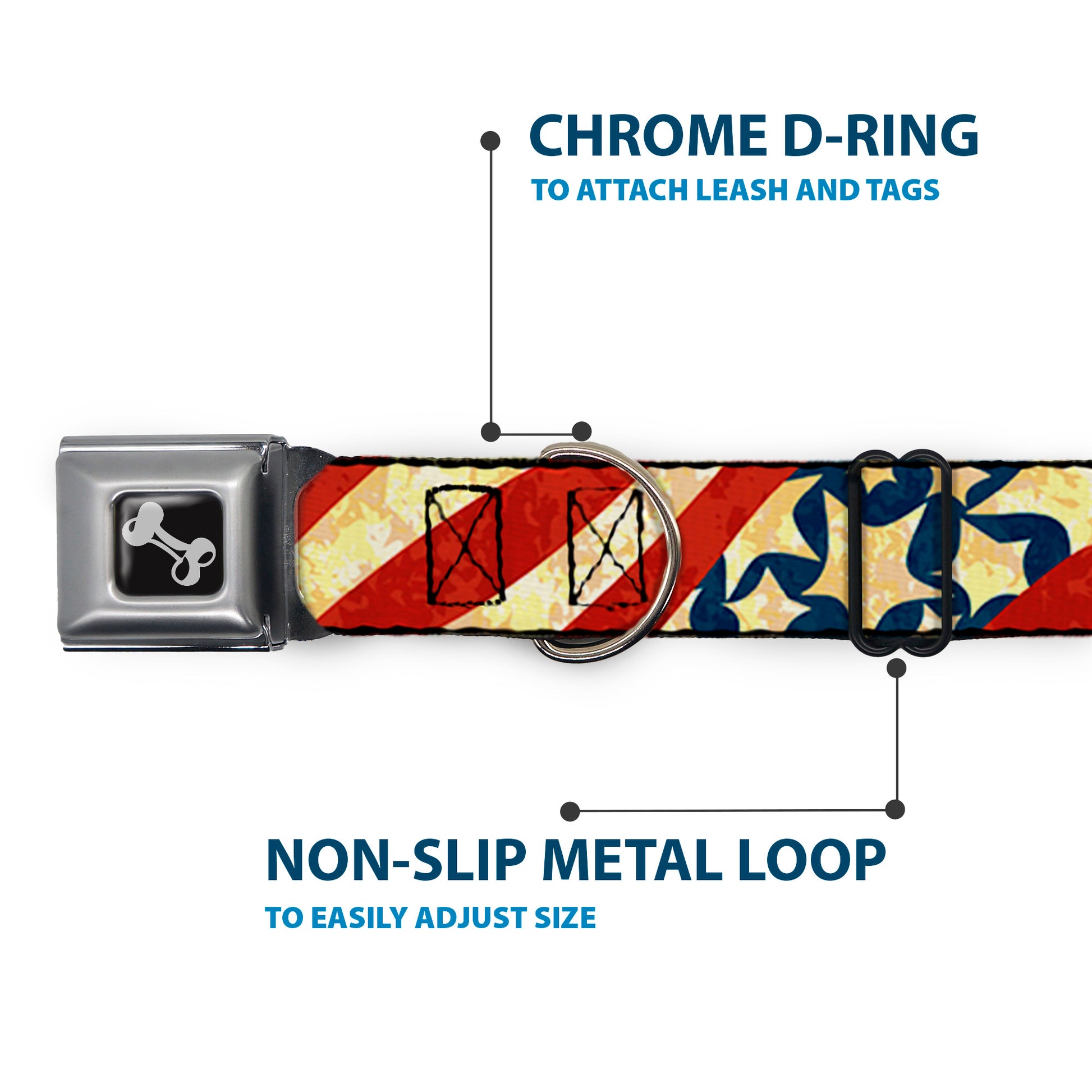Dog Bone Seatbelt Buckle Collar - Americana Diagonal Vintage Stars & Stripes2 Seatbelt Buckle Collars Buckle-Down
