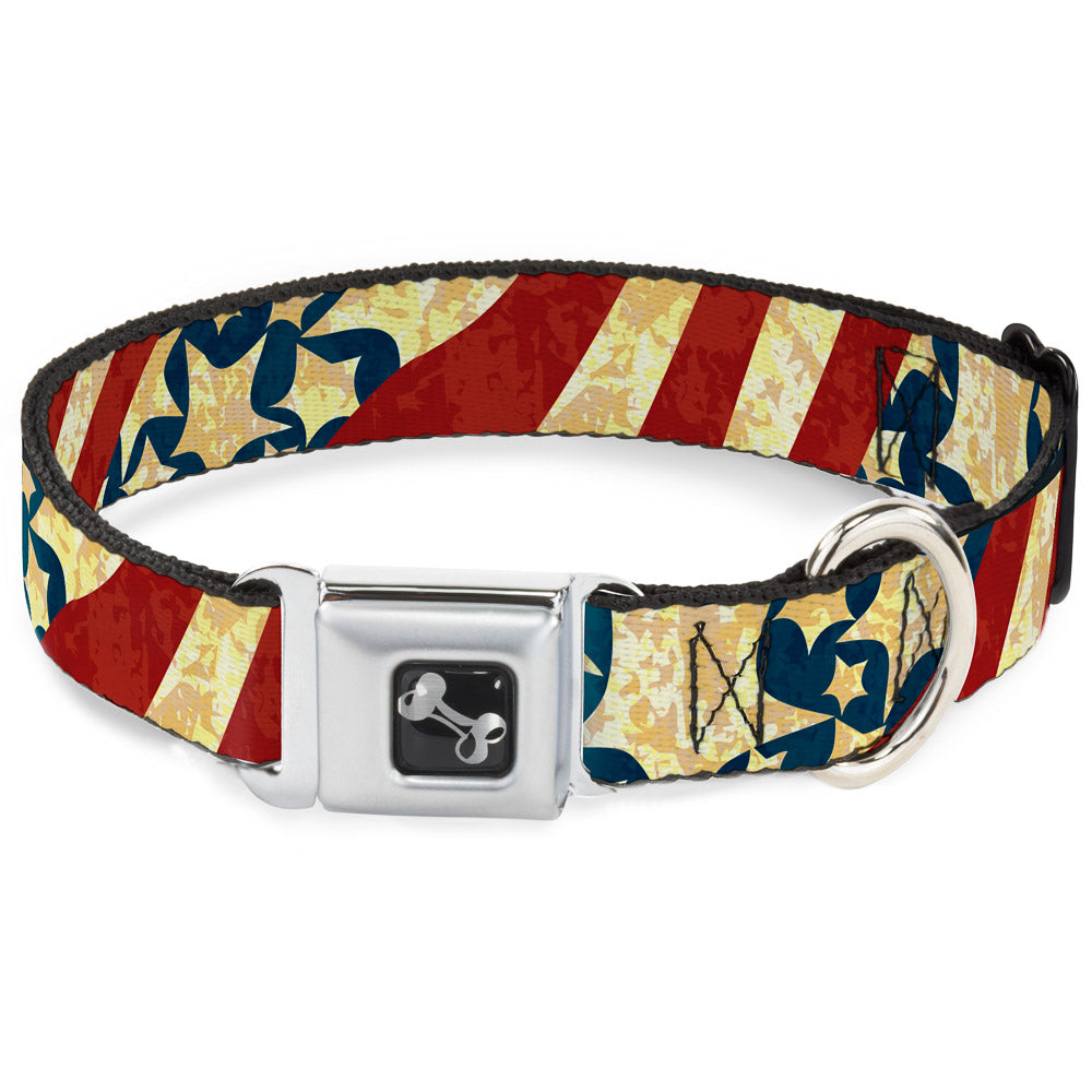 Dog Bone Seatbelt Buckle Collar - Americana Diagonal Vintage Stars & Stripes2 Seatbelt Buckle Collars Buckle-Down