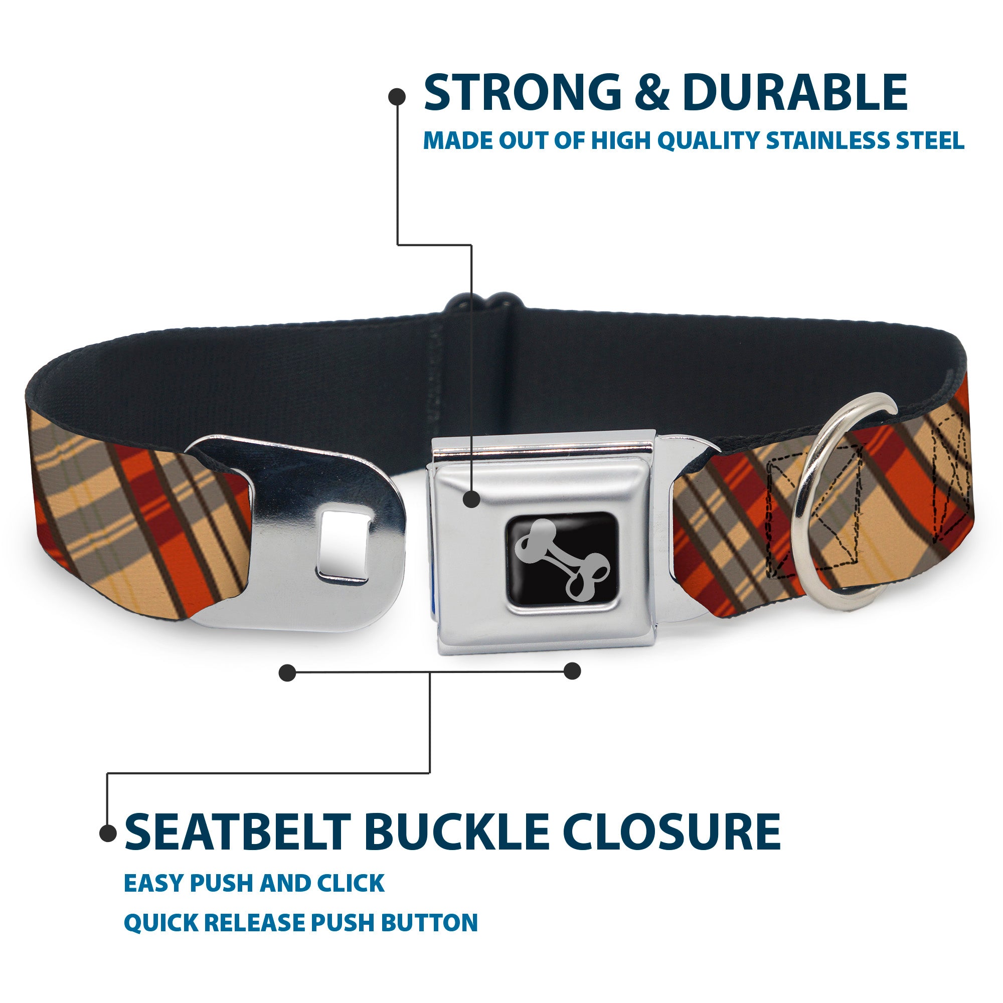Dog Bone Seatbelt Buckle Collar - Americana Plaid X Seatbelt Buckle Collars Buckle-Down