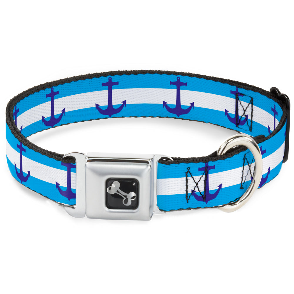 Dog Bone Seatbelt Buckle Collar - Anchor/Stripe Blues/White Seatbelt Buckle Collars Buckle-Down