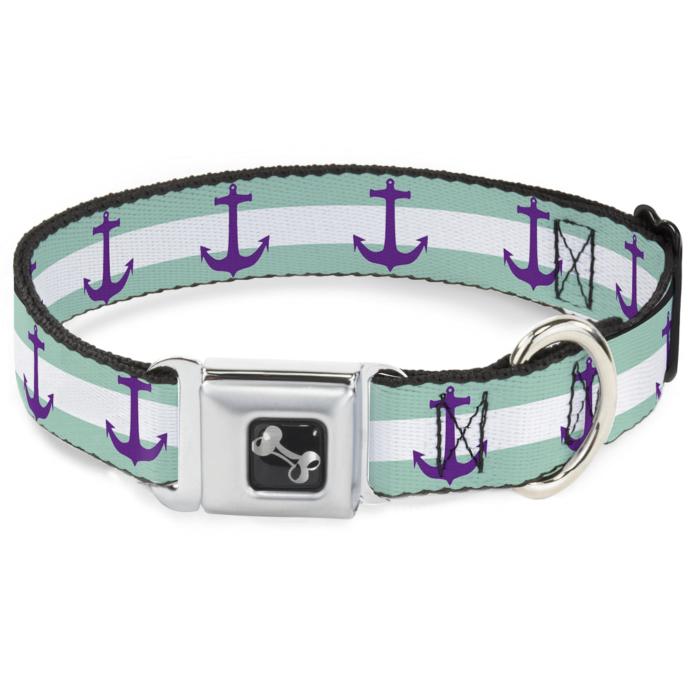 Dog Bone Seatbelt Buckle Collar - Anchor/Stripe Teal/White/Purple Seatbelt Buckle Collars Buckle-Down