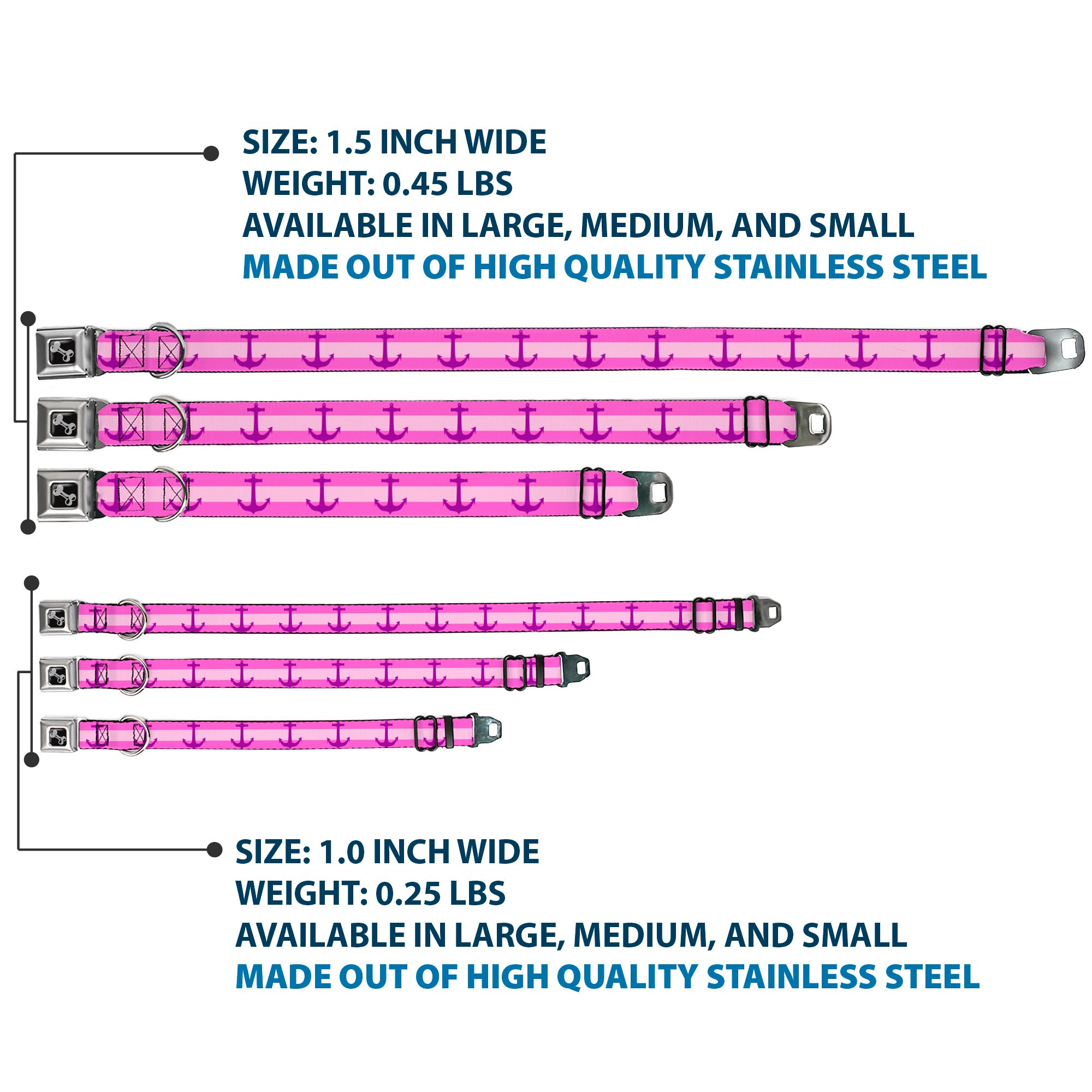 Dog Bone Seatbelt Buckle Collar - Anchor/Stripe Pinks/Purple Seatbelt Buckle Collars Buckle-Down