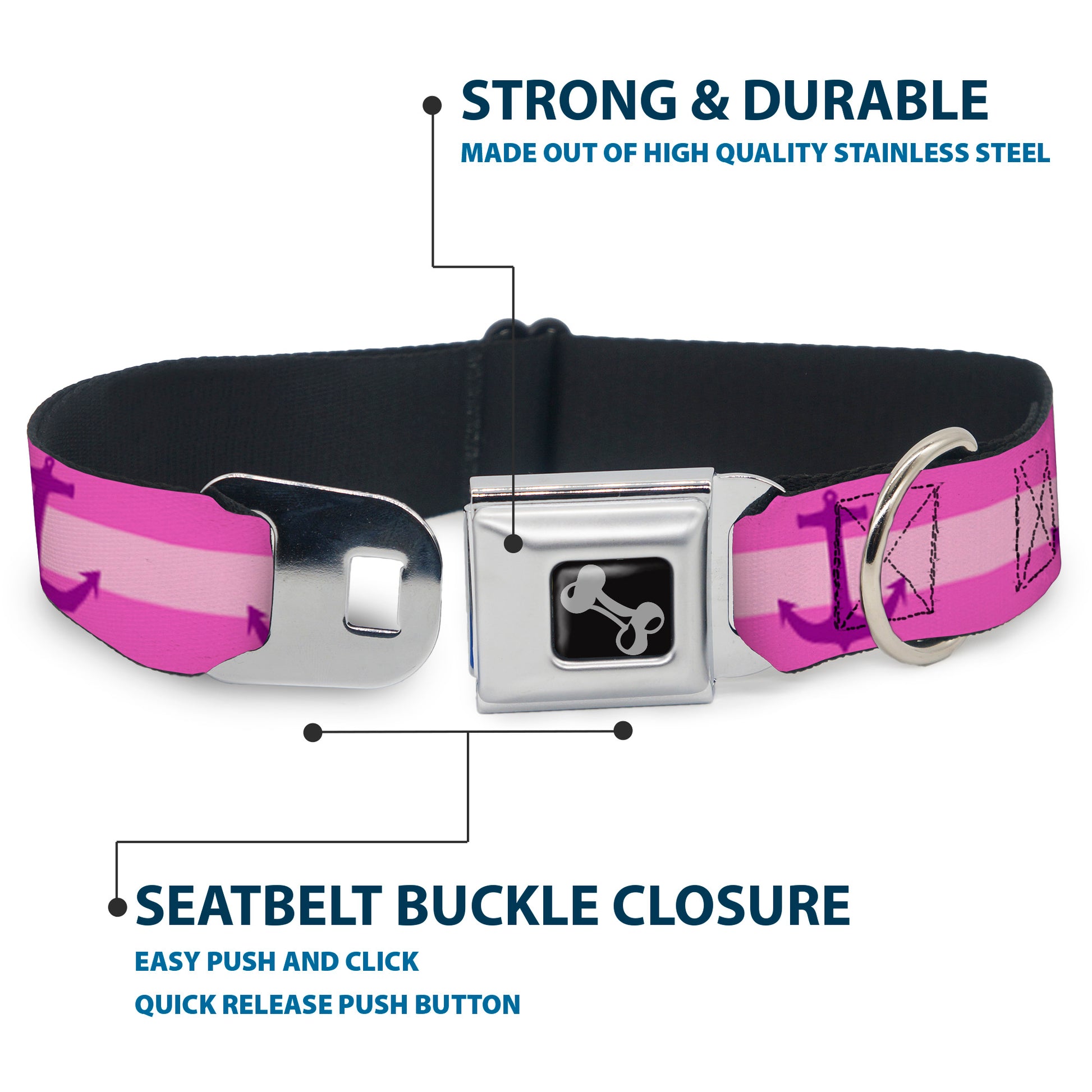 Dog Bone Seatbelt Buckle Collar - Anchor/Stripe Pinks/Purple Seatbelt Buckle Collars Buckle-Down